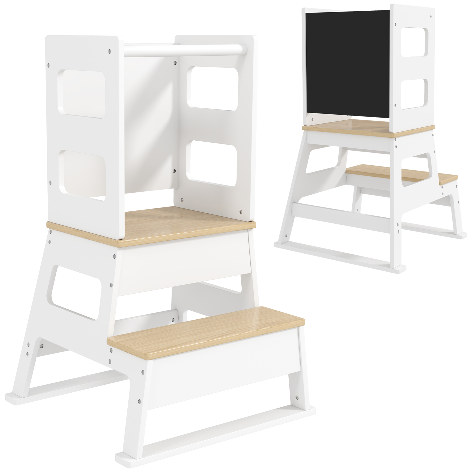 AIVAGO 2 in 1 Toddler Tower with Chalkboard, Safety Rail, for Kitchen, Counter, Bathroom, Sink, White - Life Essentials