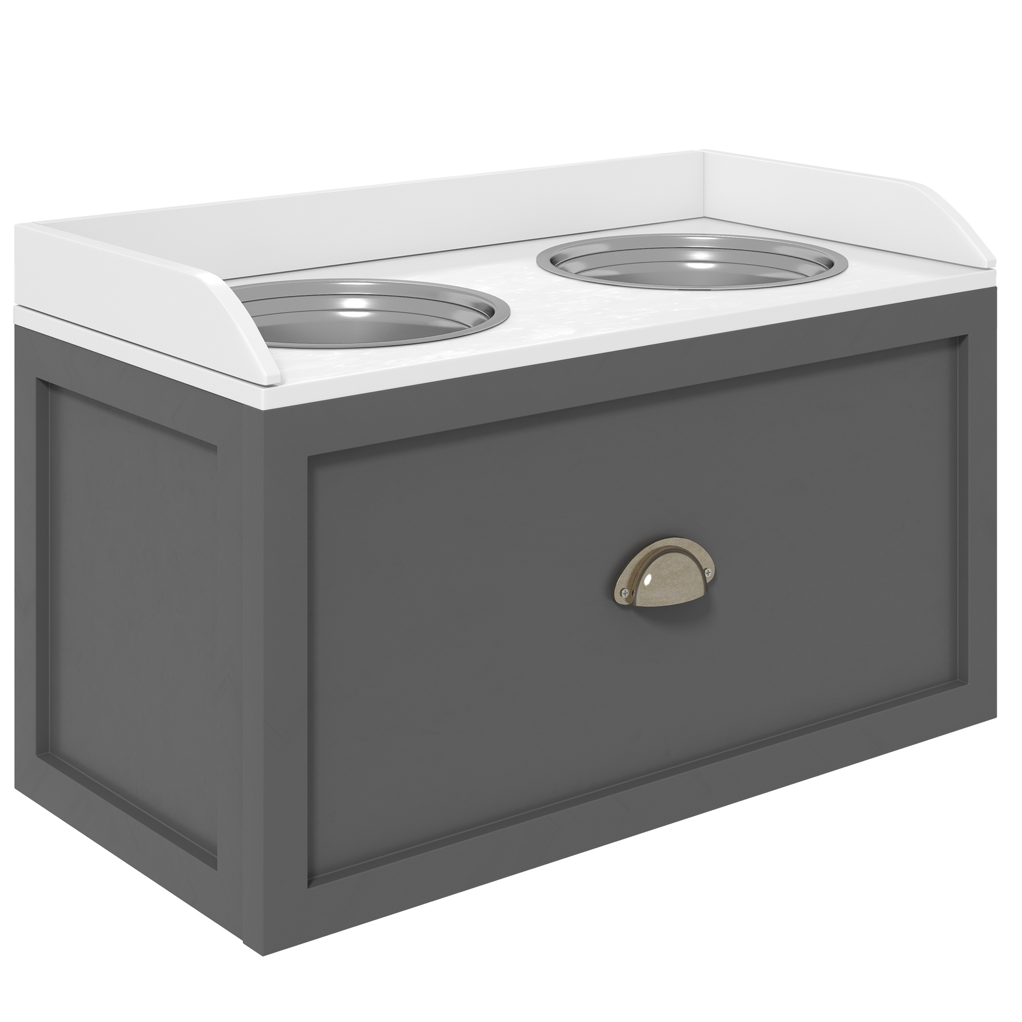 Stainless Steel Raised Dog Bowls, with 21L Storage Drawer for Large Dogs, Grey - Life Essentials