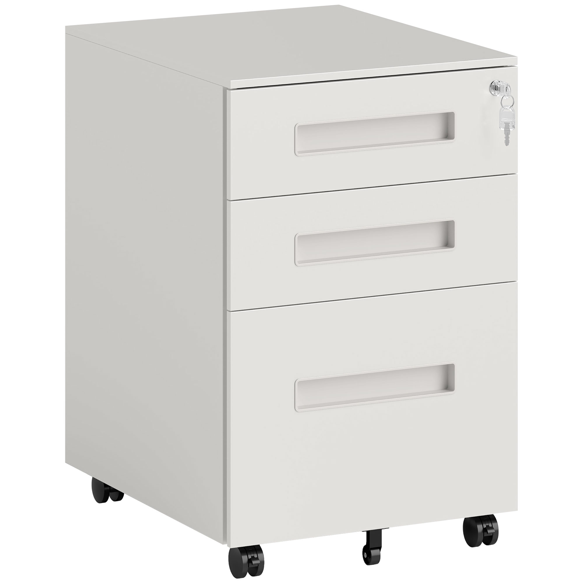 VONSETTA 3 Drawer Metal Filing Cabinet with Wheels & Lock, Under Desk Storage for A4, White - Life Essentials
