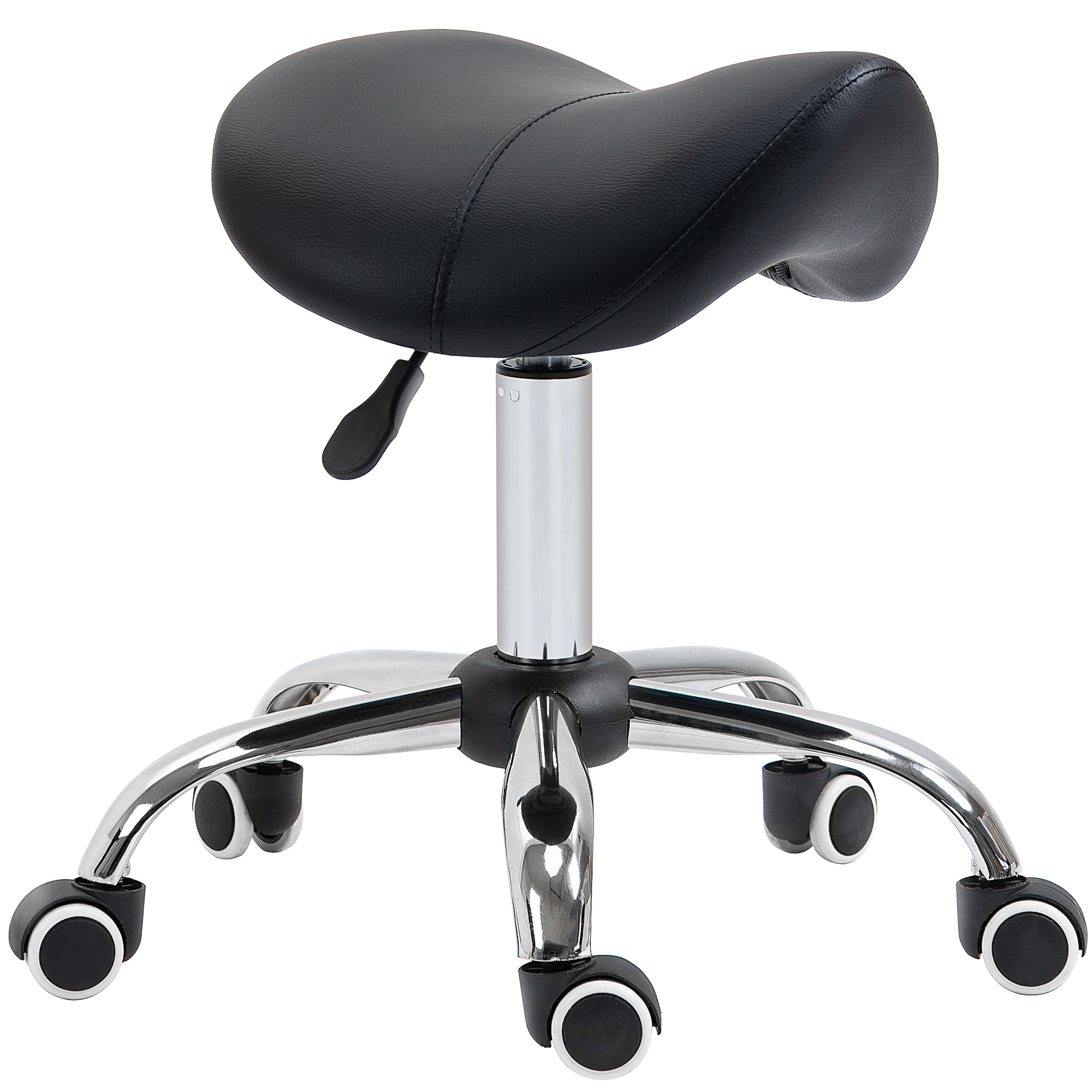 Cosmetic Stool 360° Rotate Height Adjustable Salon Massage Spa Chair Hydraulic Rolling Faux Leather Saddle Stool Mobility - Black - Life Essentials