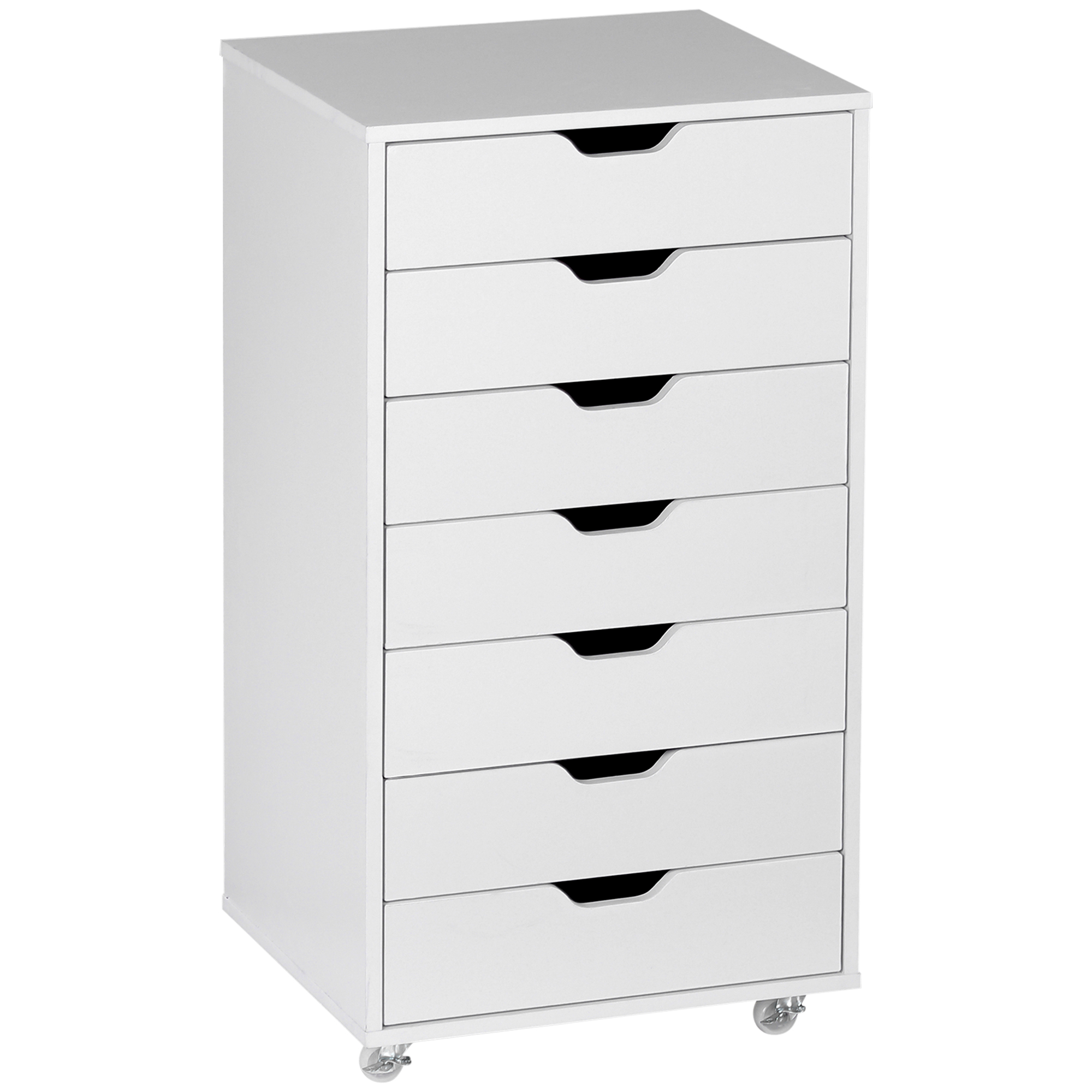Vinsetto Vertical Filing Cabinet, 7-drawer File Cabinet, Mobile Office Cabinet on Wheels for Study, Home Office, White - Life Essentials