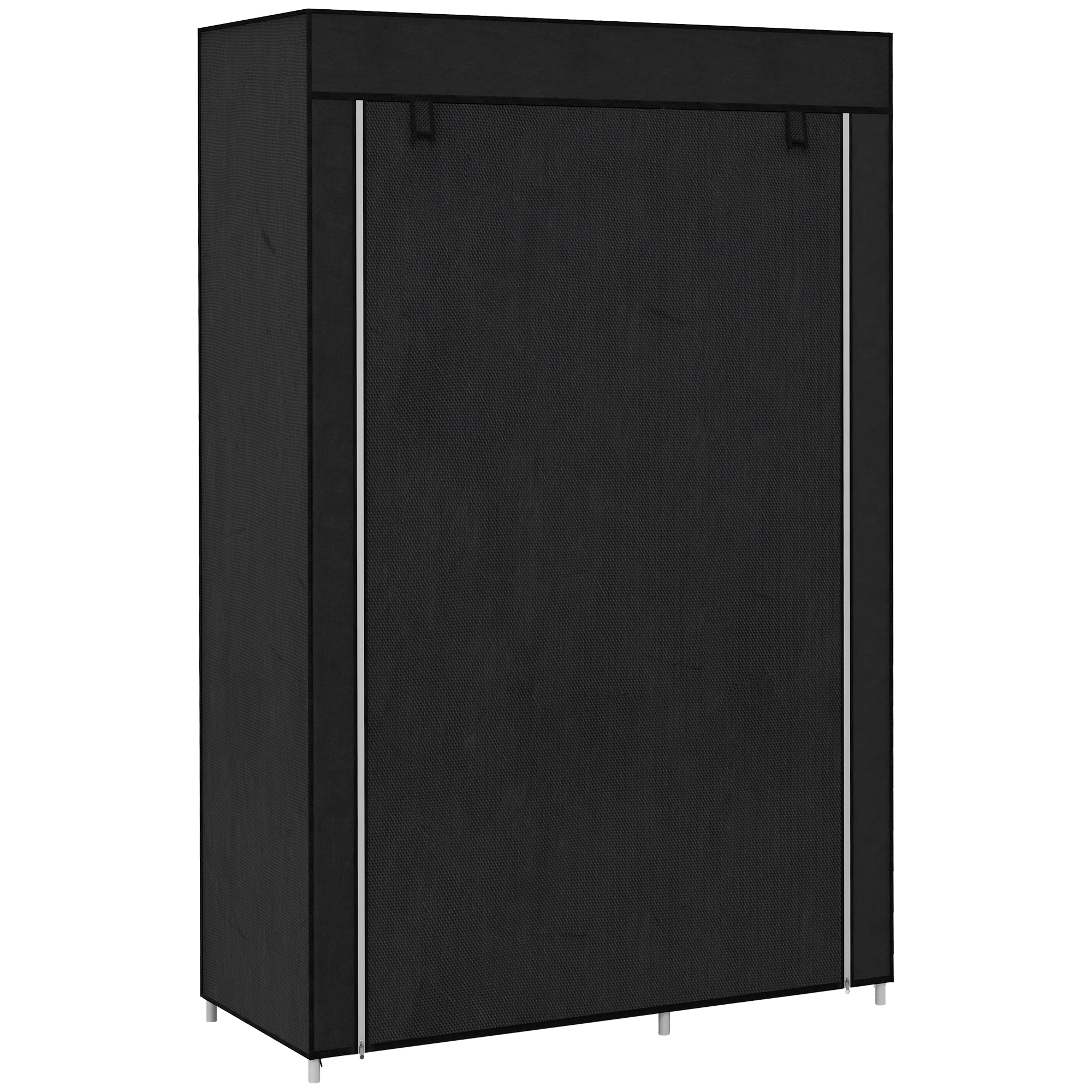 Scott Portable Fabric Wardrobe with 6 Shelves 1 Hanging Rail and Foldable Closets- Black - Life Essentials