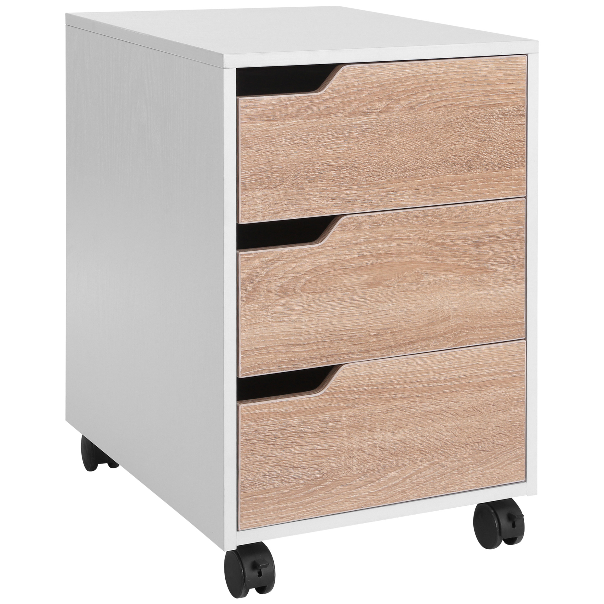MDF Mobile File Cabinet pedestal with 3 Drawers Lockable Casters Oak and White - Life Essentials