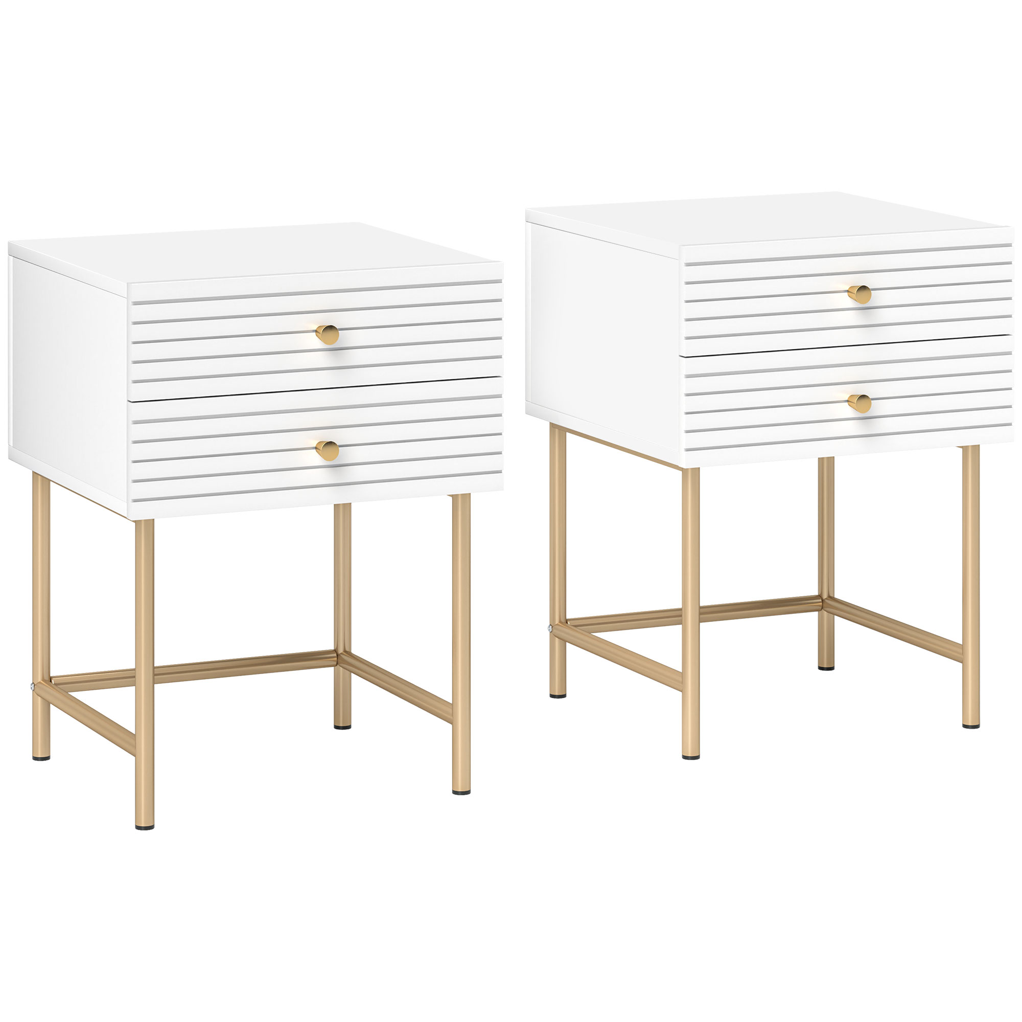 HERON Set of Two Elegant Bedside Tables - White/Gold-Tone - Life Essentials