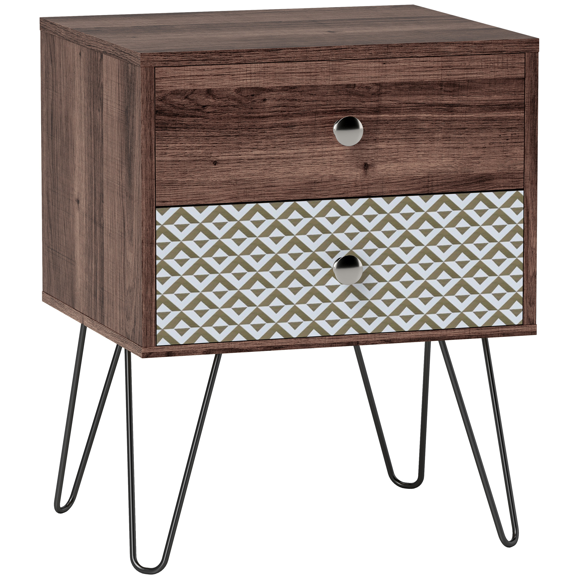 HERON Nightstand, 2-Drawer Bedside Table, Bedside Cabinet, Sofa End Side Table for Living Room, Bedroom, Rustic Brown - Life Essentials