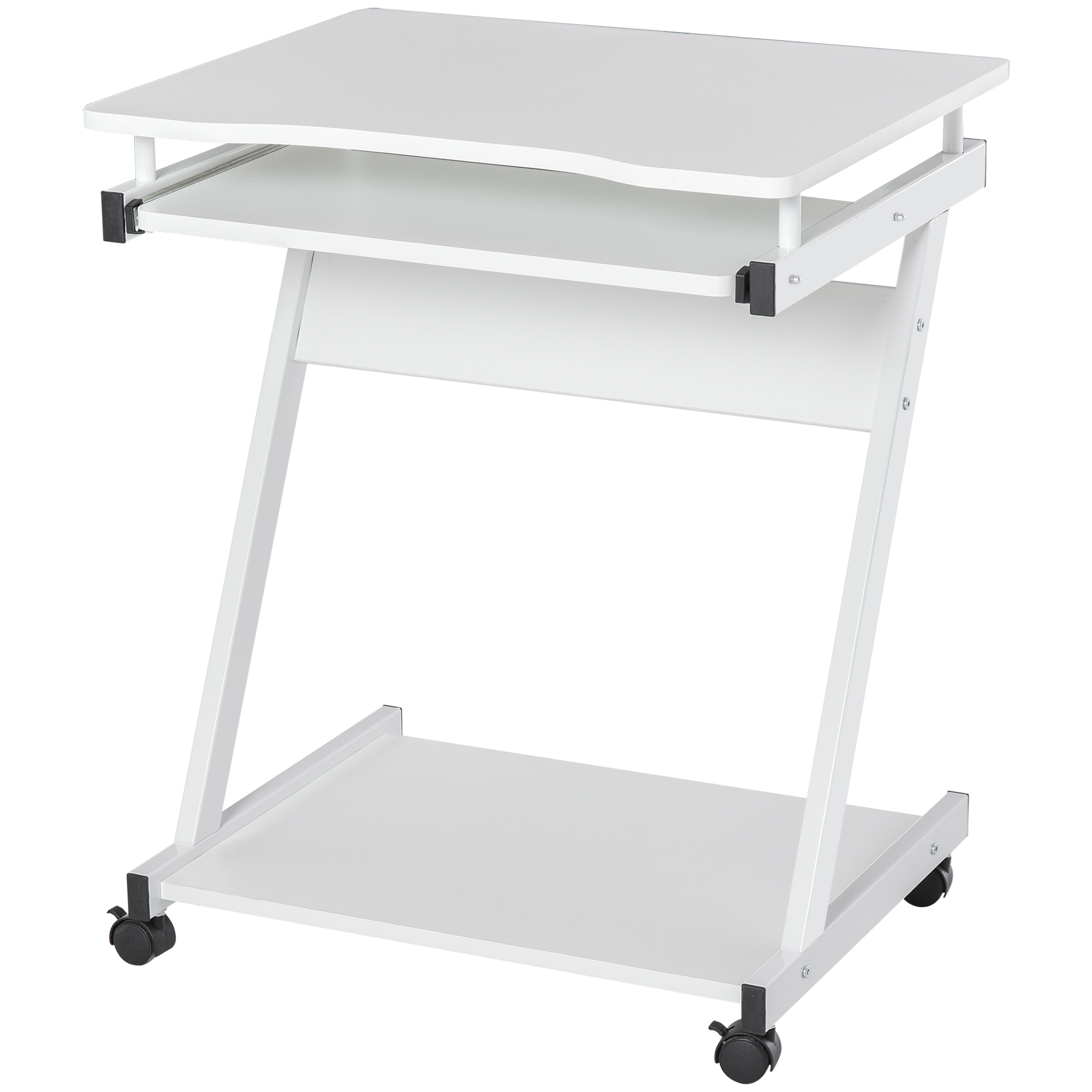 Movable Compact Small Computer PC Desk with 4 Moving Wheels Sliding Keyboard Tray Home Office Gaming Study Workstation White - Life Essentials