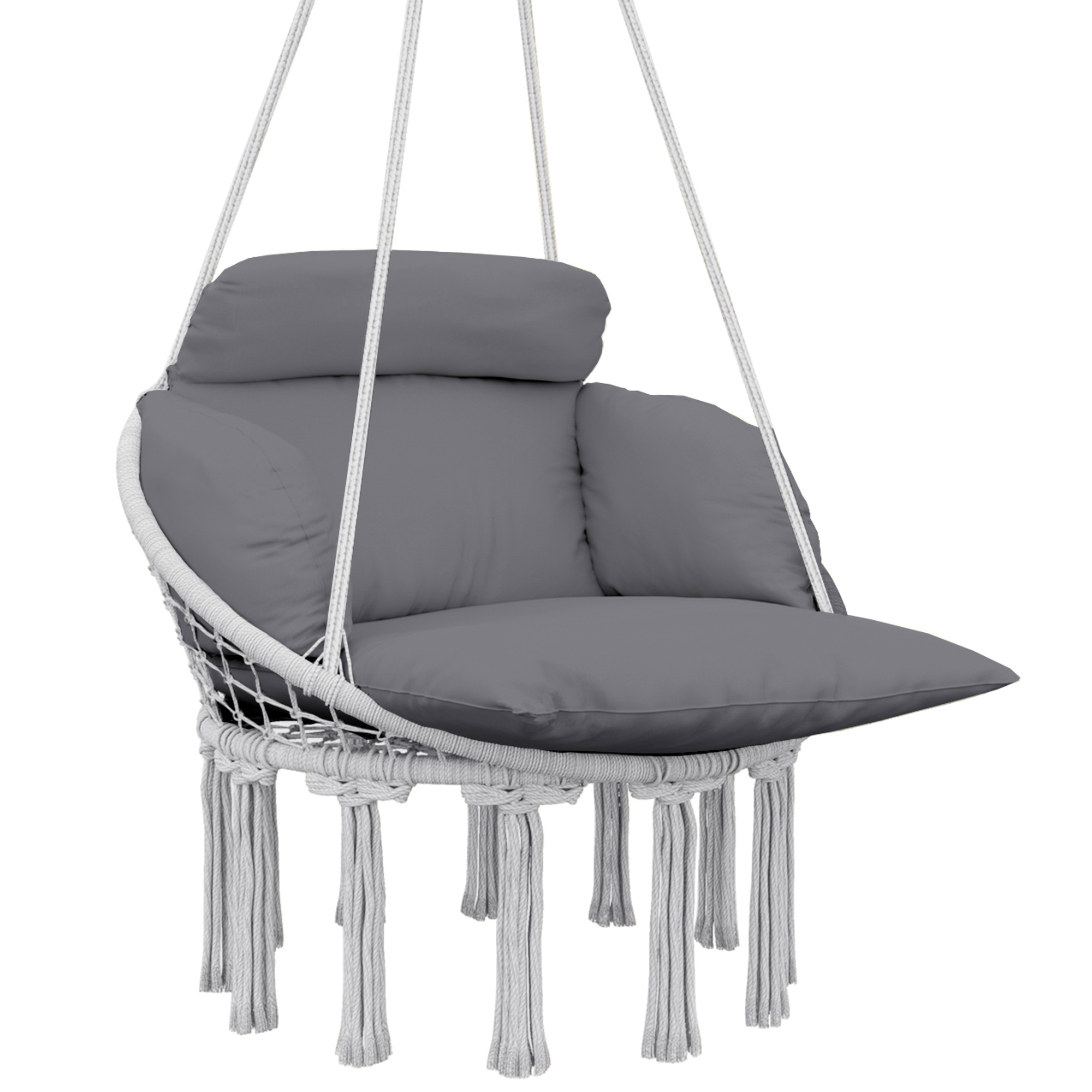 SUNVISTA Hanging Boho Hammock Chair with Cushion, Cotton Rope Swing Seat for Indoor Outdoor, Dark Grey - Life Essentials