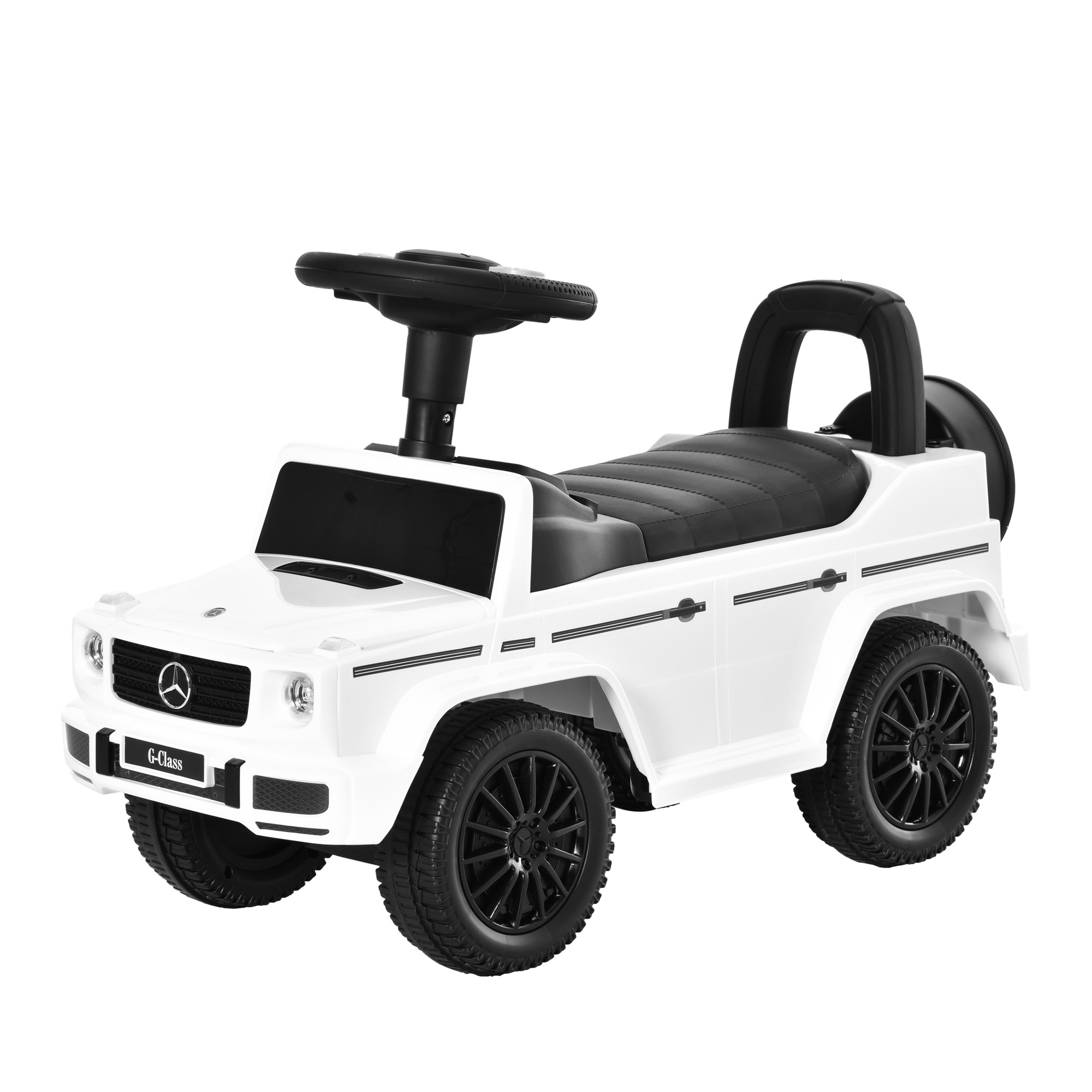 Aosom Compatible Baby Push Handle Sliding Car Mercedes-Benz G350 Licensed Foot to Floor Slider Stroller w/ Horn Under Seat Storage White - Life 