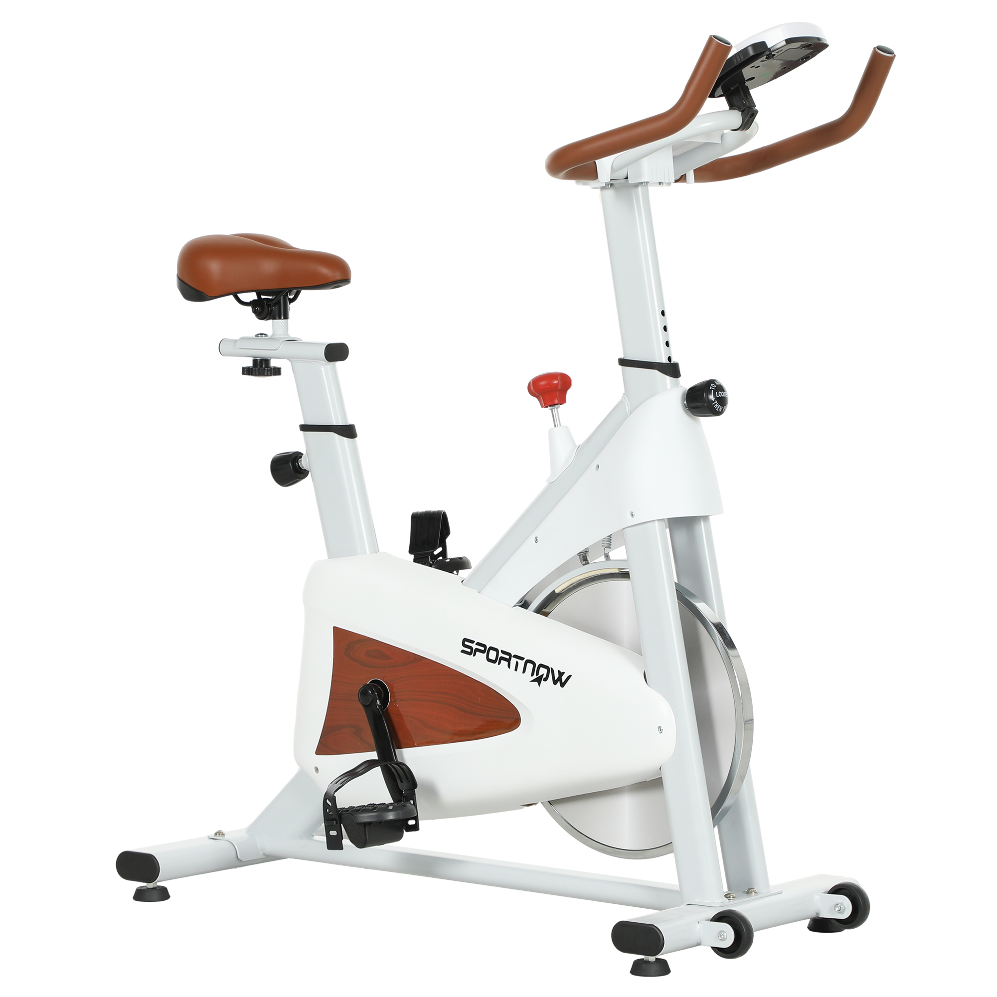SPORTEDGE Indoor Exercise Bike, Quiet Stationary Bike, Stylish Cycling Machine with Adjustable Seat and Resistance, LCD Monitor, White - Life 