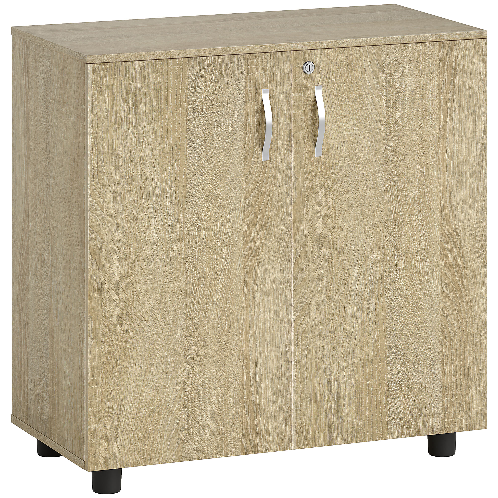 VONSETTA Two-Tier Locking Office Storage Cabinet - Oak - Life Essentials