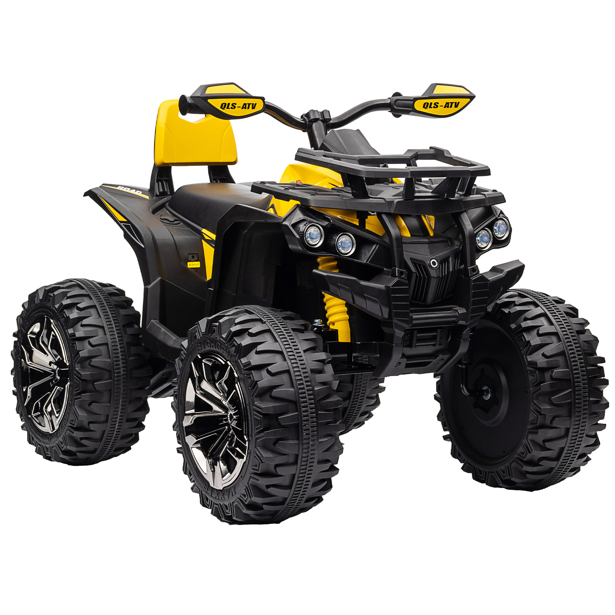 Scott 12V Quad Bike ATV with LED Lights Music Backrest - Yellow - Life Essentials