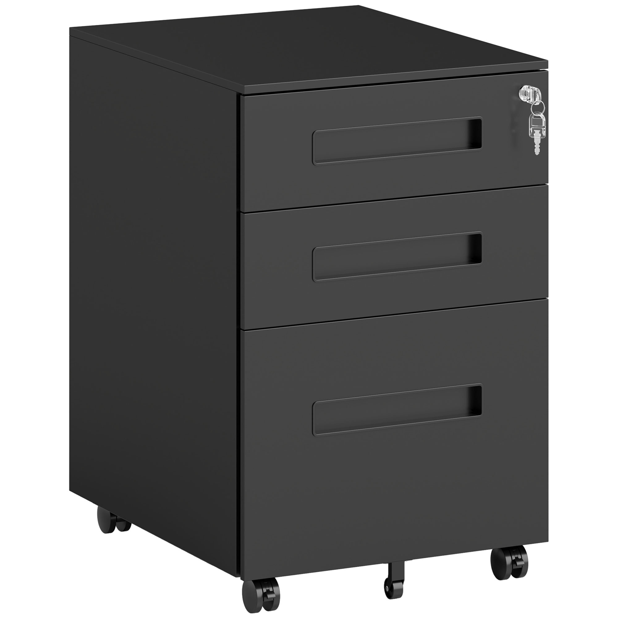 VONSETTA 3 Drawer Metal Filing Cabinet with Wheels & Lock, Under Desk Storage for A4, Black - Life Essentials