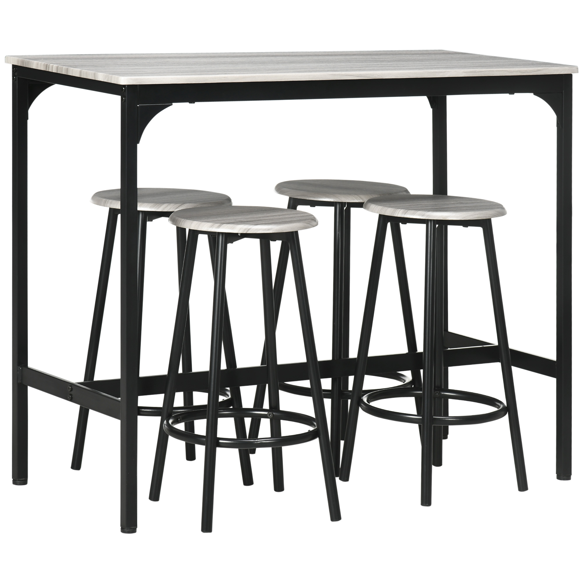 HERON Five-Piece Industrial-Style Bar Table Set - Grey/Black - Life Essentials