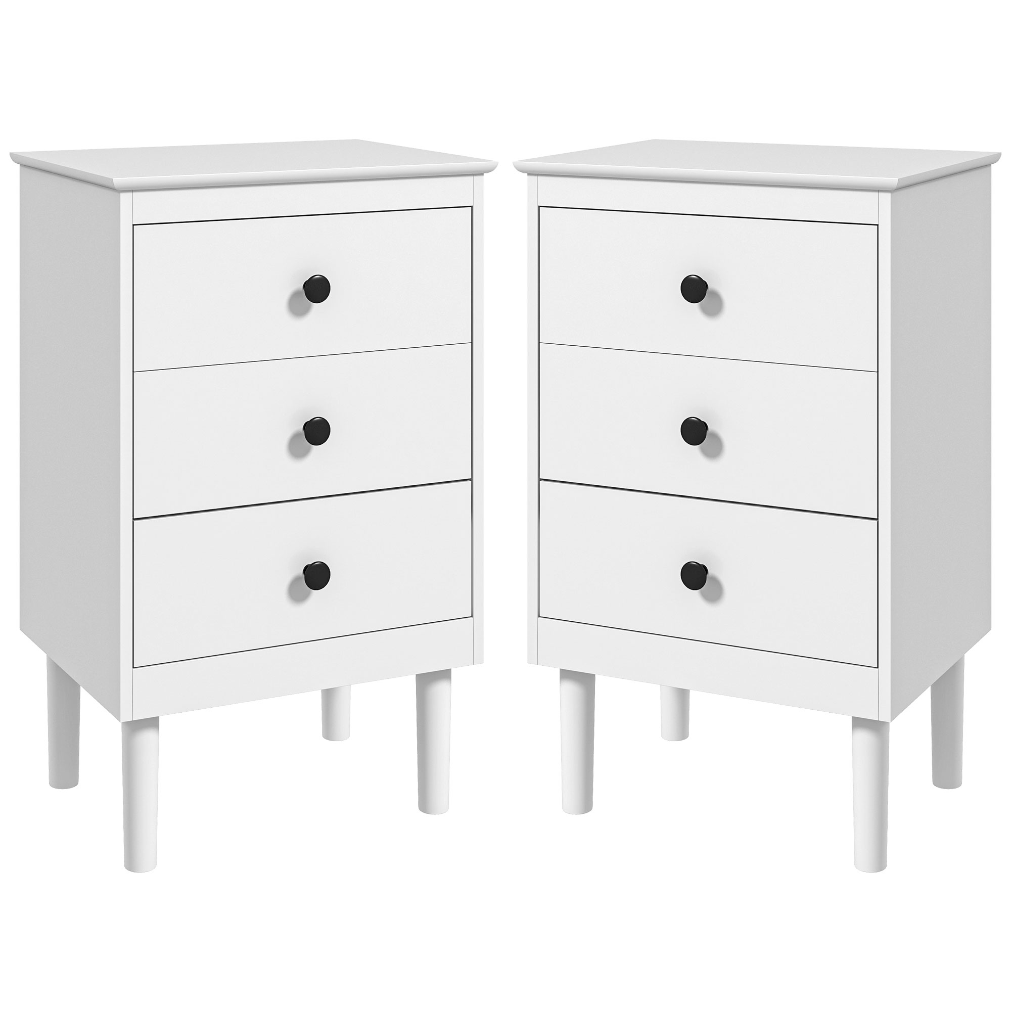 Scott Bedside Table Set of 2 Modern Nightstand with 3 Drawers - White - Life Essentials