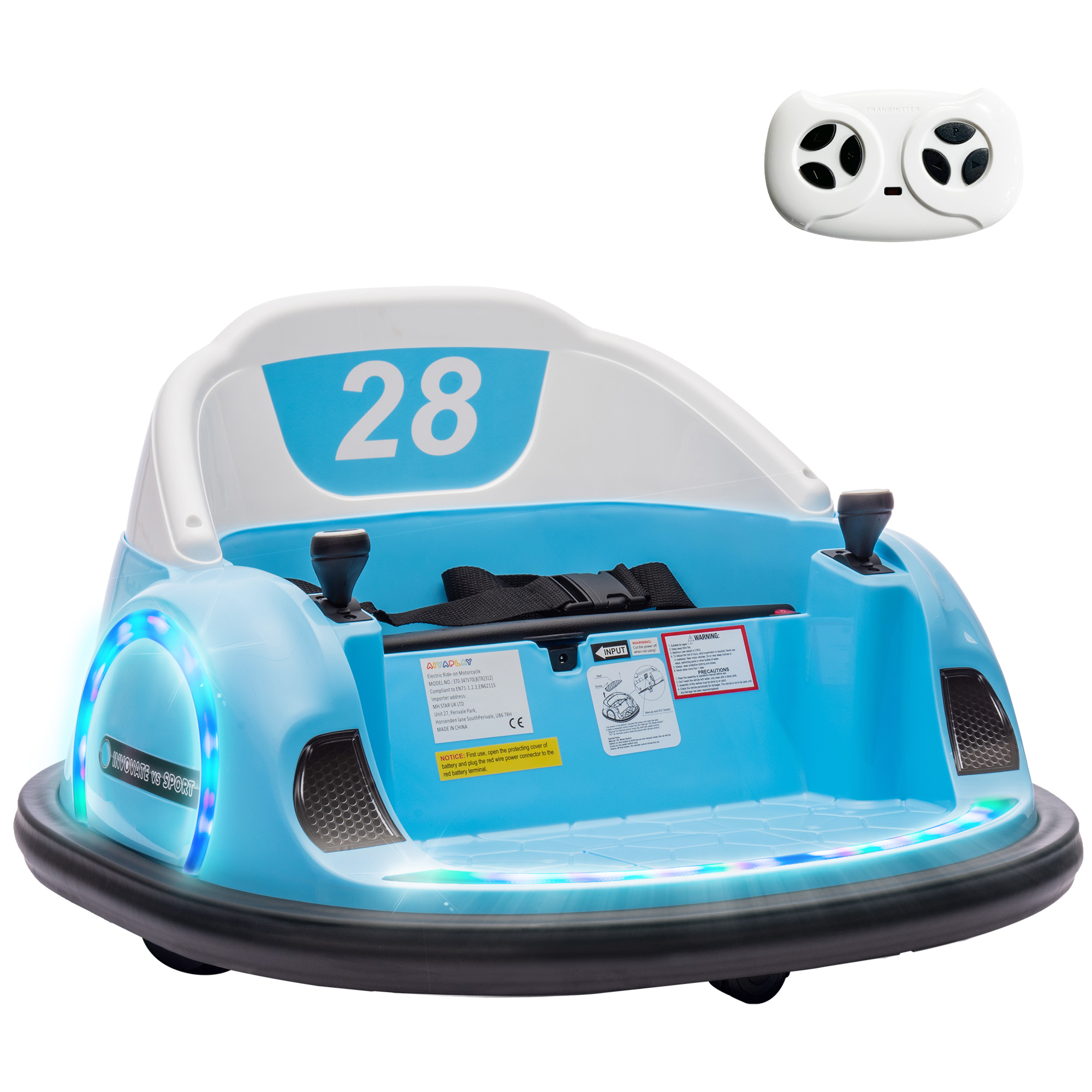 Kids Electric Car - 12V 360deg Rotation Kids Bumper Car Blue 64.5cm - Life Essentials