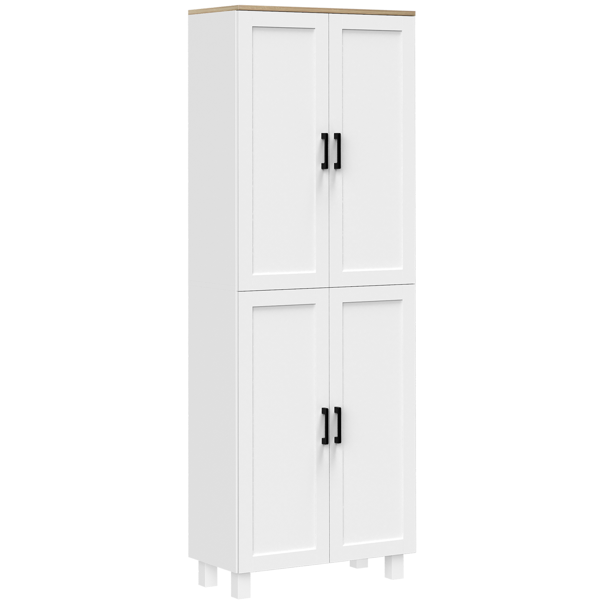 Freestanding Kitchen Cupboard, 4-Door Storage Cabinet Organizer with Adjustable Shelves, 170cm, White - Life Essentials