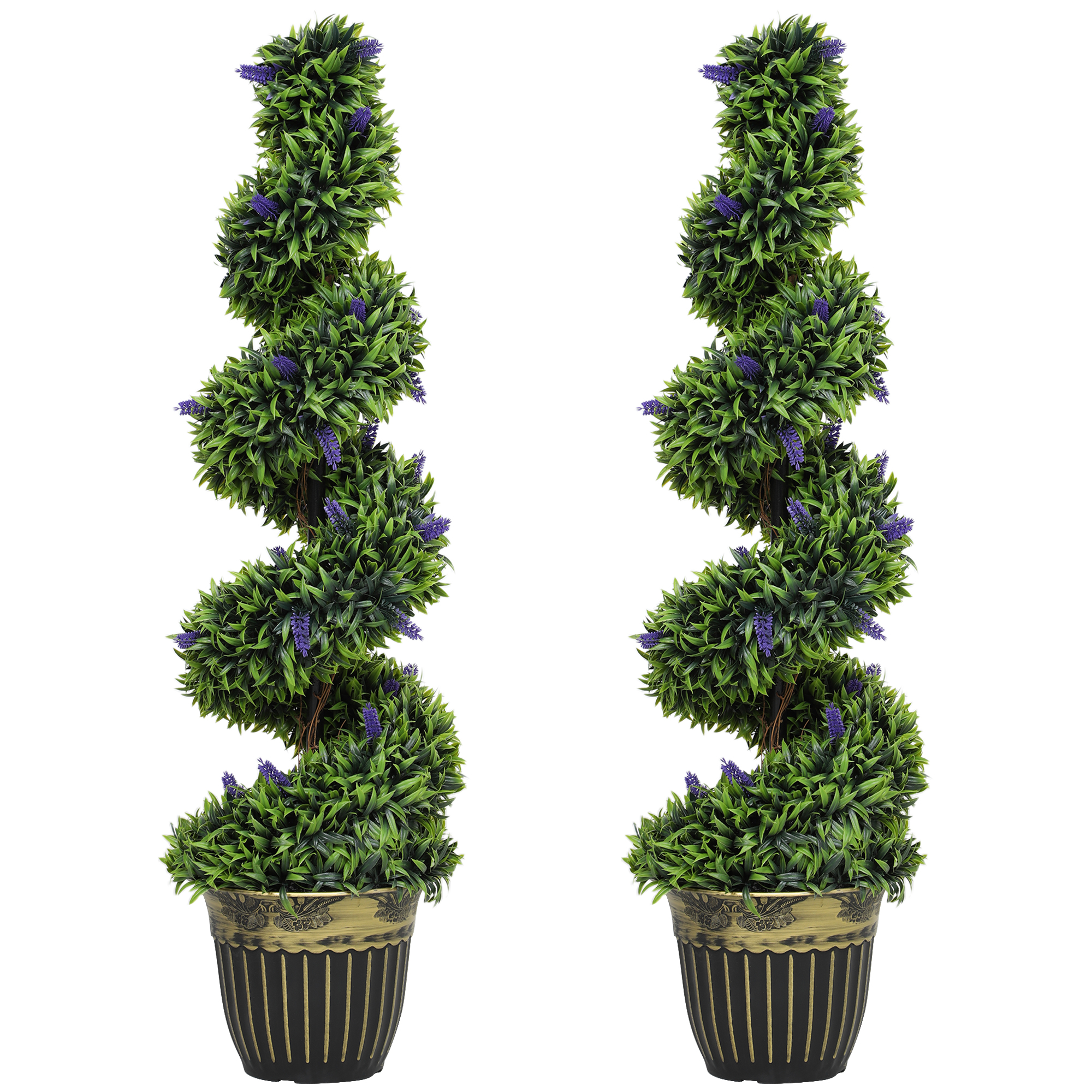 HERON Set of 2 Decorative Artificial Plants, Boxwood Spiral Topiary Tree with Lavender and Pot, Fake Plants for Home Indoor Outdoor Decor, 115cm - 