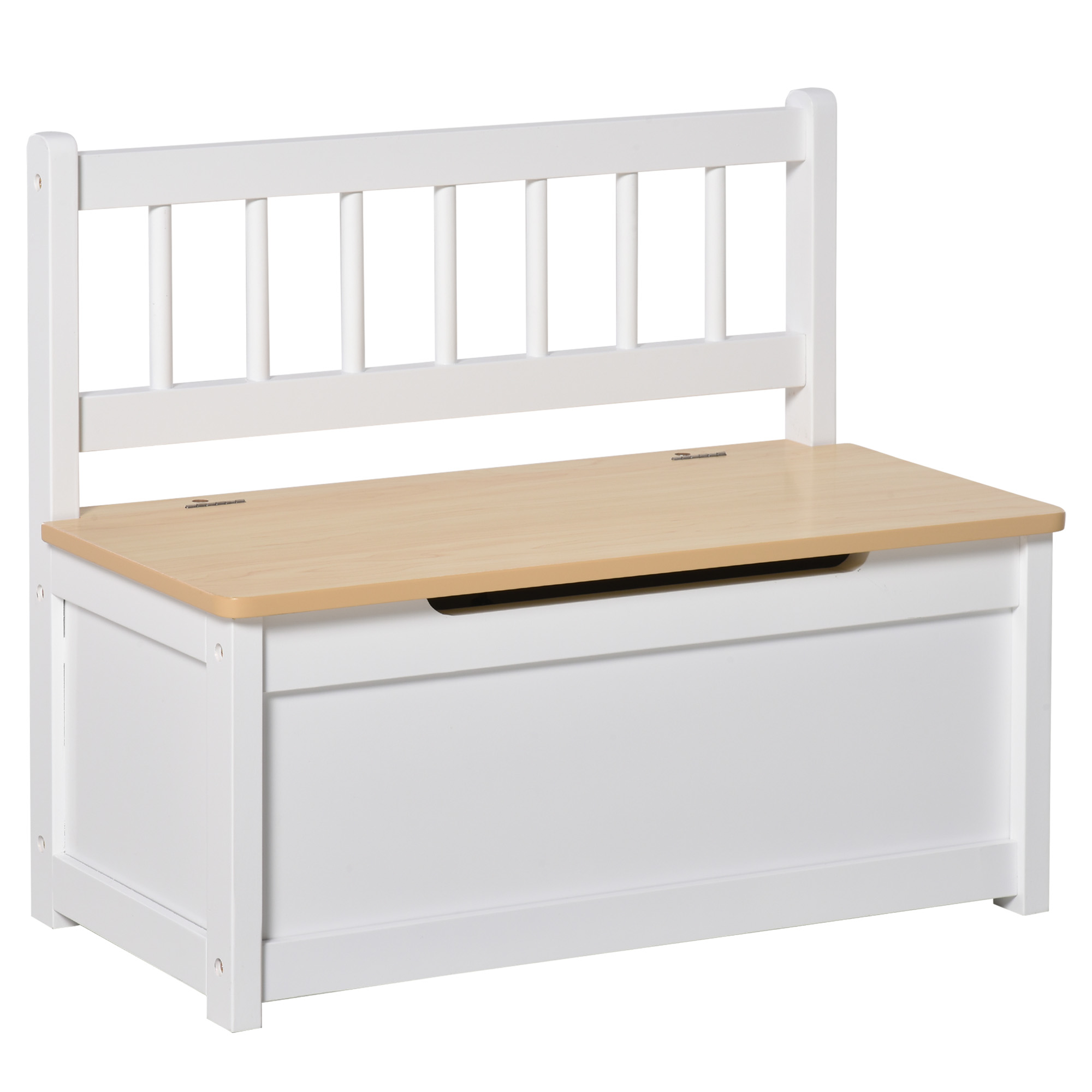 2-In-1 Wooden Toy Box Seat Bench Storage Chest Cabinet Organizer with Safety Pneumatic Rod 60x30x50cm White