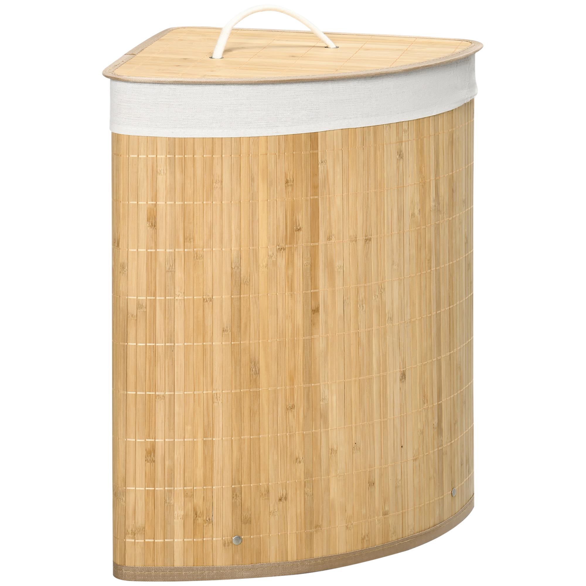 Bamboo Laundry Basket with Lid, 55 Litres Laundry Hamper with Removable Washable Lining, Corner Washing Baskets, 38 x 38 x 57cm, Natural - Life 