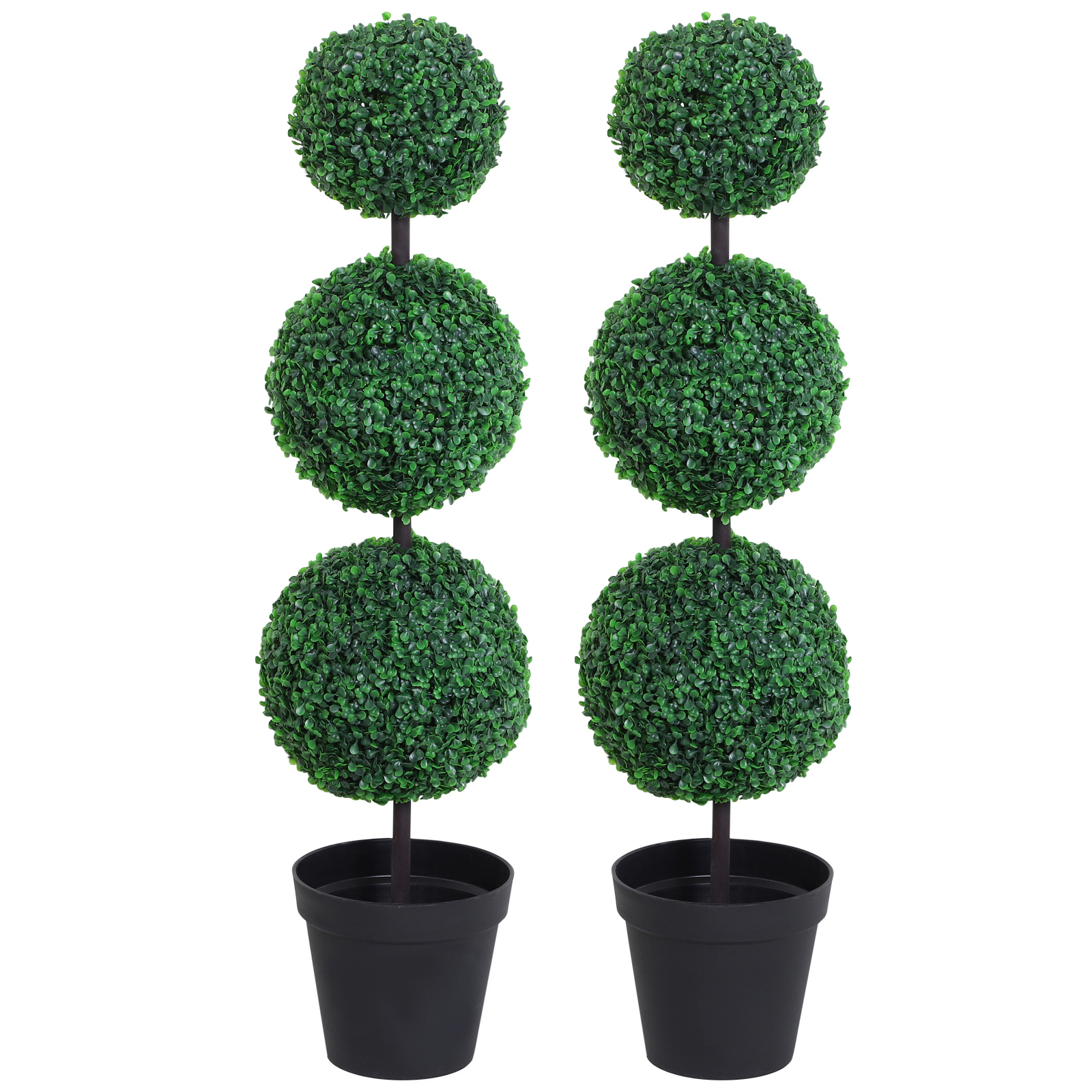 Set of 2 Artificial Boxwood Ball Topiary Trees Potted Decorative Plant Outdoor and Indoor Décor (112cm) - Life Essentials