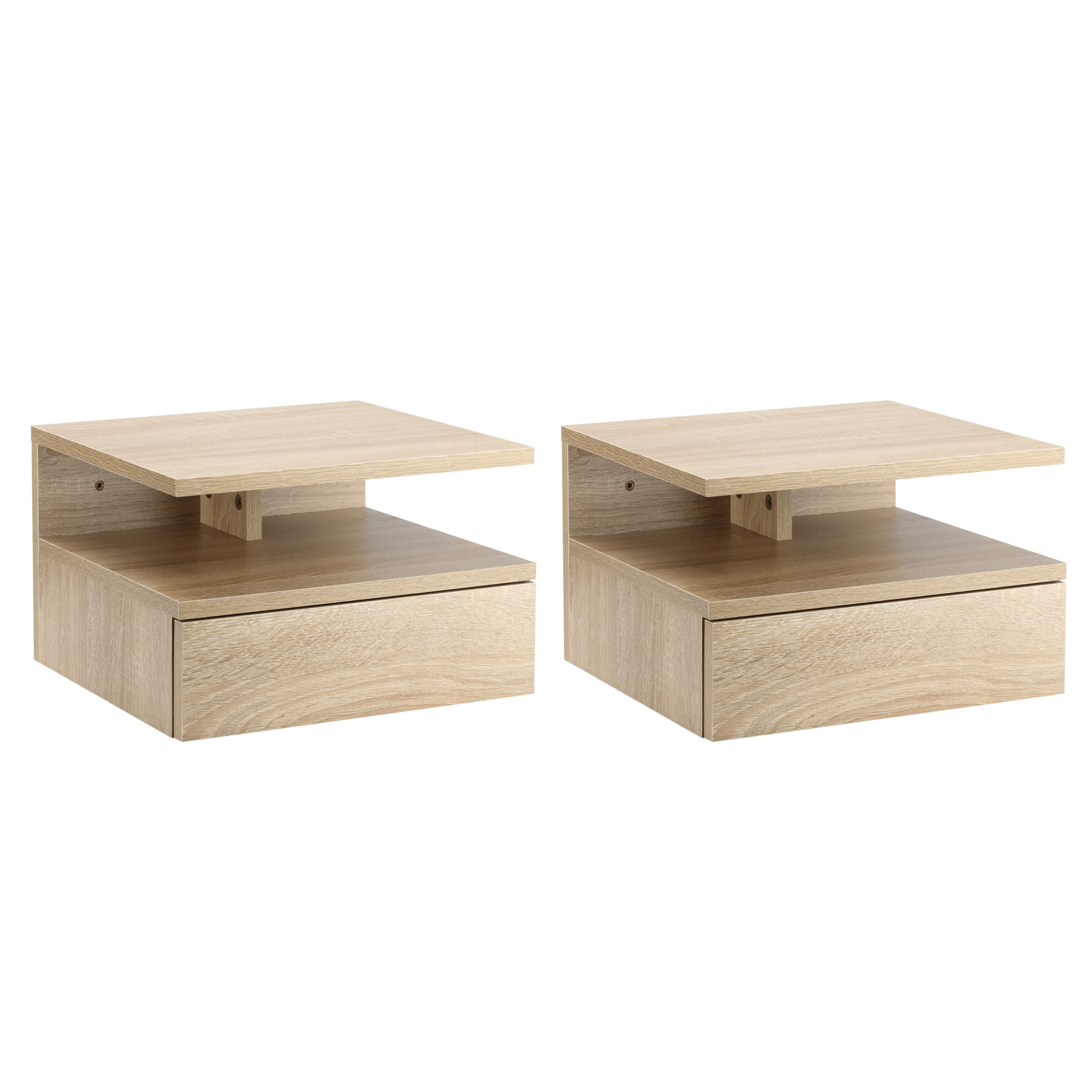 Scott Floating Nightstand with Drawer and Open Shelf - Wall Mounted Oak Tone - Life Essentials