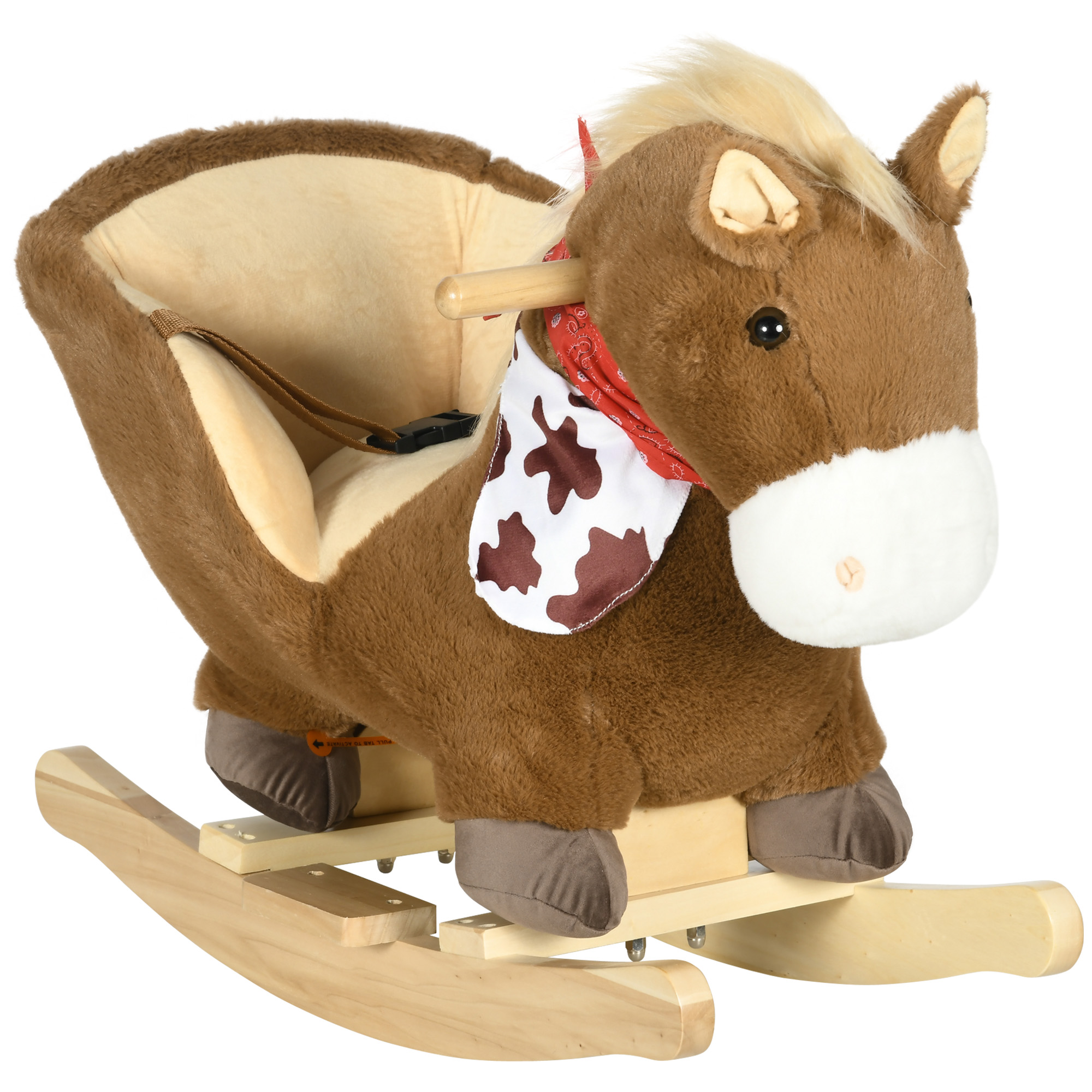 Kids Rocking Horse, Plush Baby Rocking Chair with Safety Harness, Realistic Sound, Foot Pedals, for Toddler Aged 18-36 Months, Brown - Life Essentials