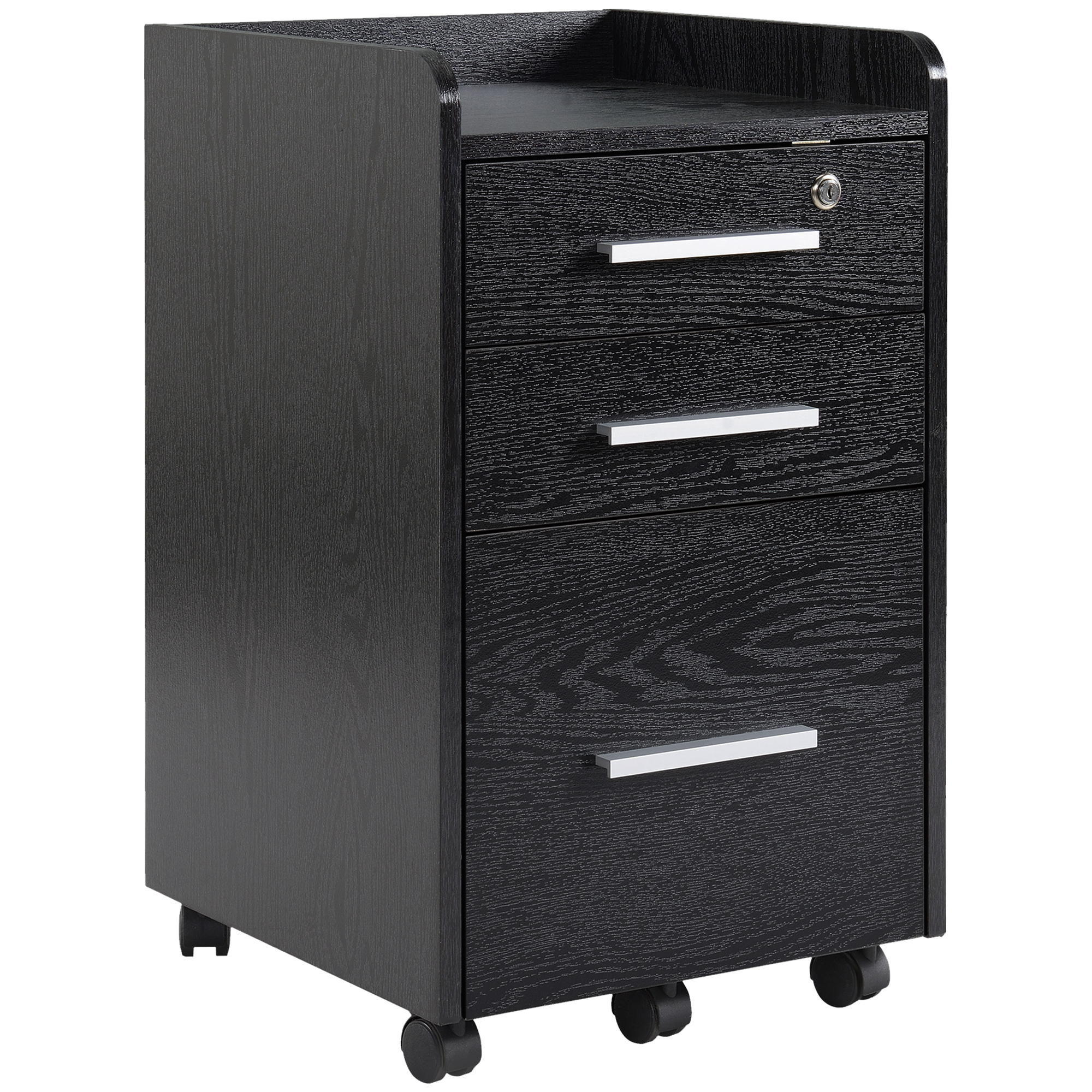 HERON Three-Drawer Lockable Filing Cabinet - Black - Life Essentials