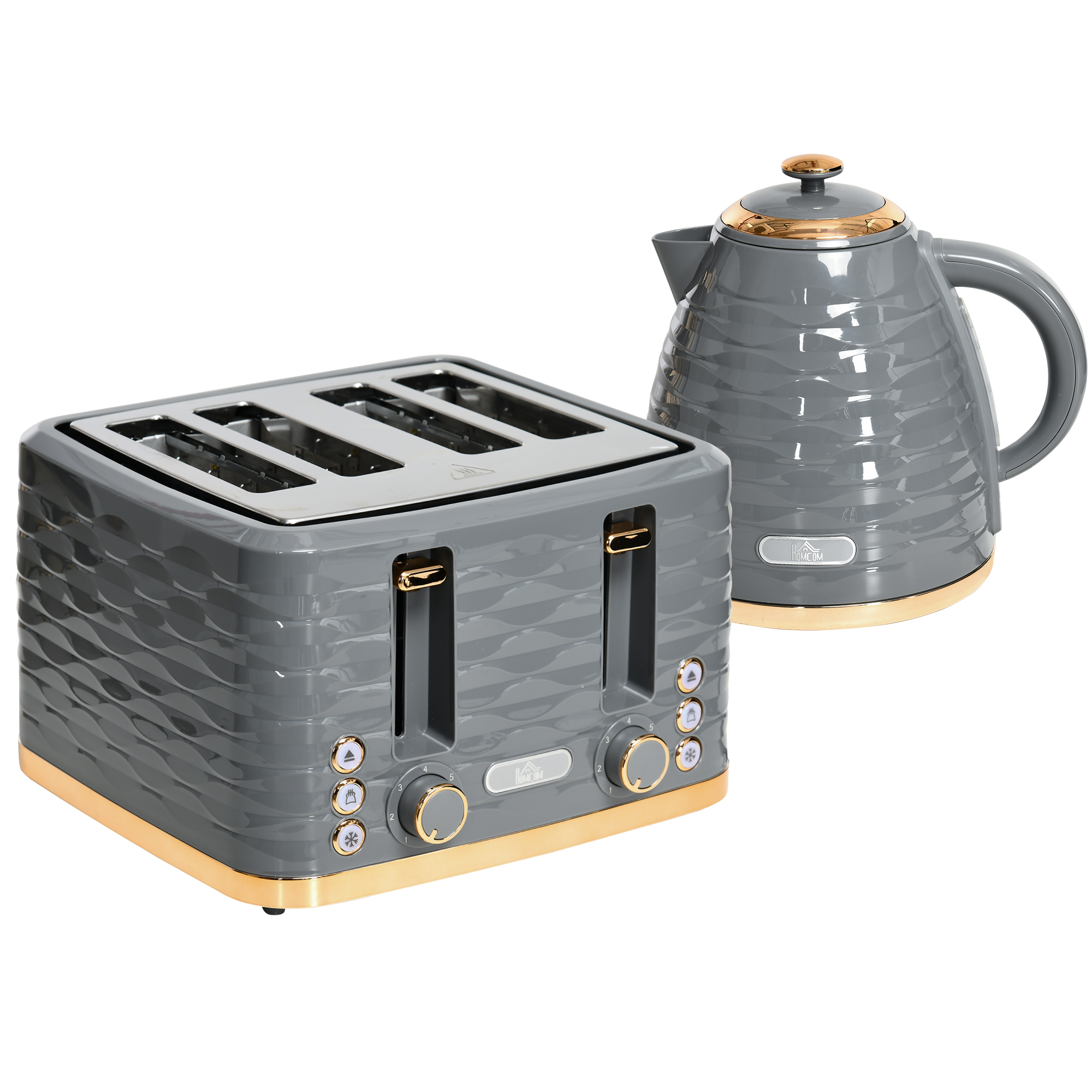 Kettle and Toaster Sets, 1600W 1.7L Rapid Boil Kettle & 4 Slice Toaster w/7 Browning Controls Defrost Reheat Crumb Tray Otter thermostat Grey - Life 