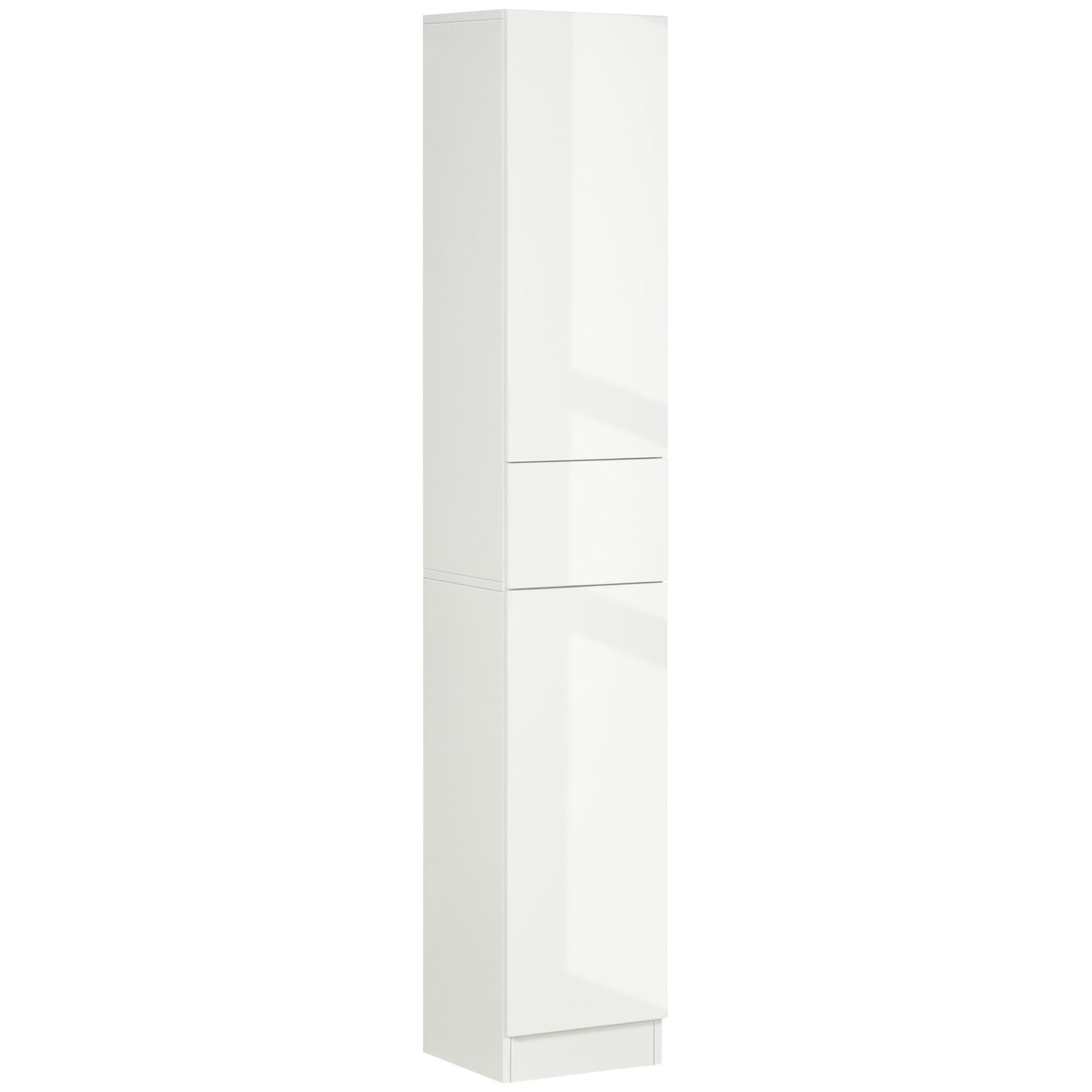 kleankin Tall Bathroom Cabinet with Adjustable Shelves, High Gloss Storage Cupboard, Freestanding Tallboy with Storage Drawer, White - Life Essentials