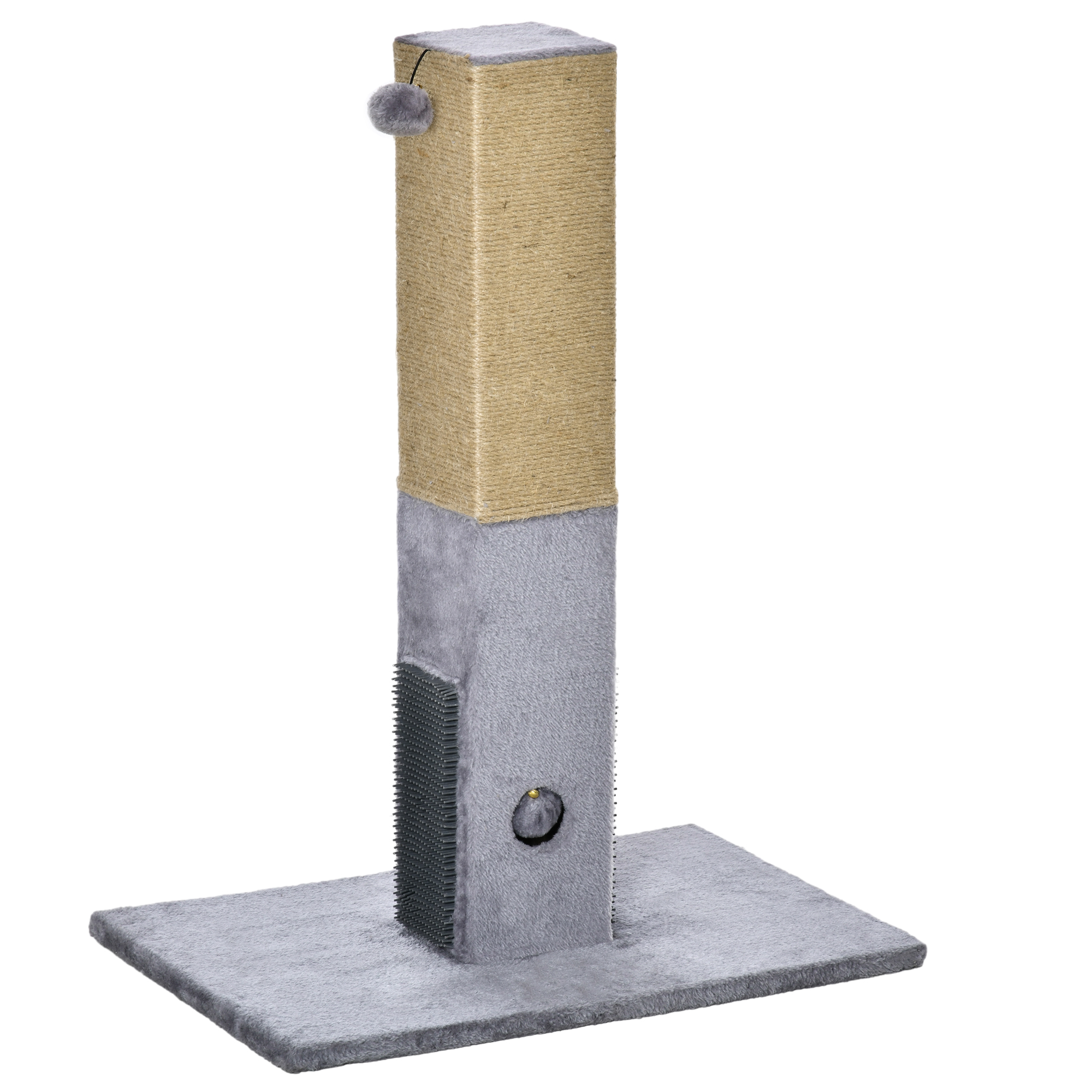 Cat Scratching Post, 79cm Tall Jute Scratcher Climber, Cat Tree Activity Center with Carpet Base, Dangling Ball, Grey - Life Essentials