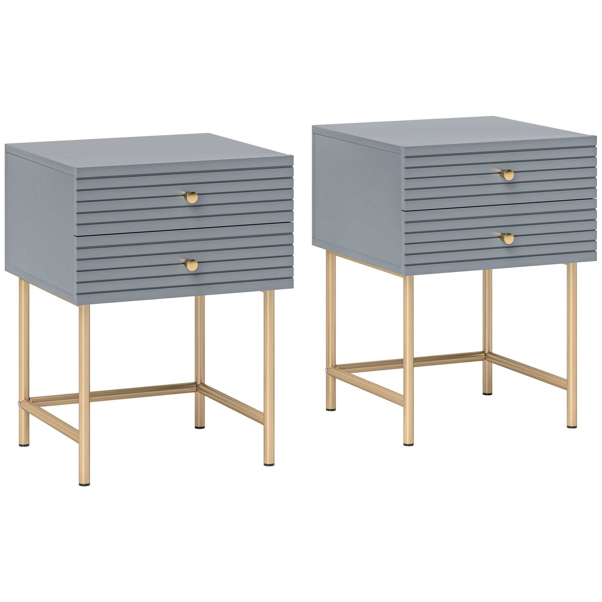 HERON Set of Two Elegant Bedside Tables - Grey/Gold-Tone - Life Essentials