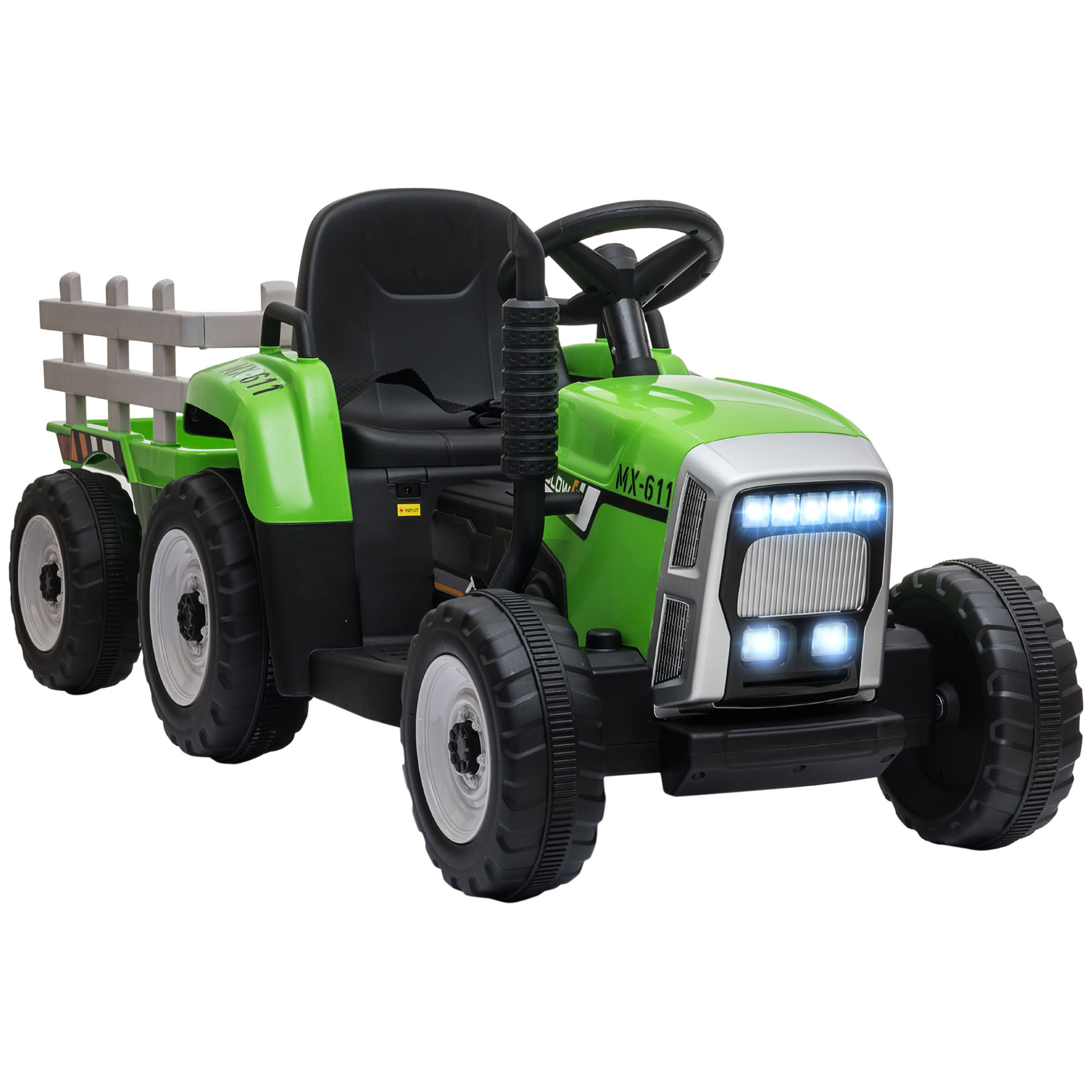 Electric Ride on Tractor w/ Detachable Trailer, 12V Kids Battery Powered Electric Car w/ Remote Control, Music for Kids Aged 3-6, Green - Life 