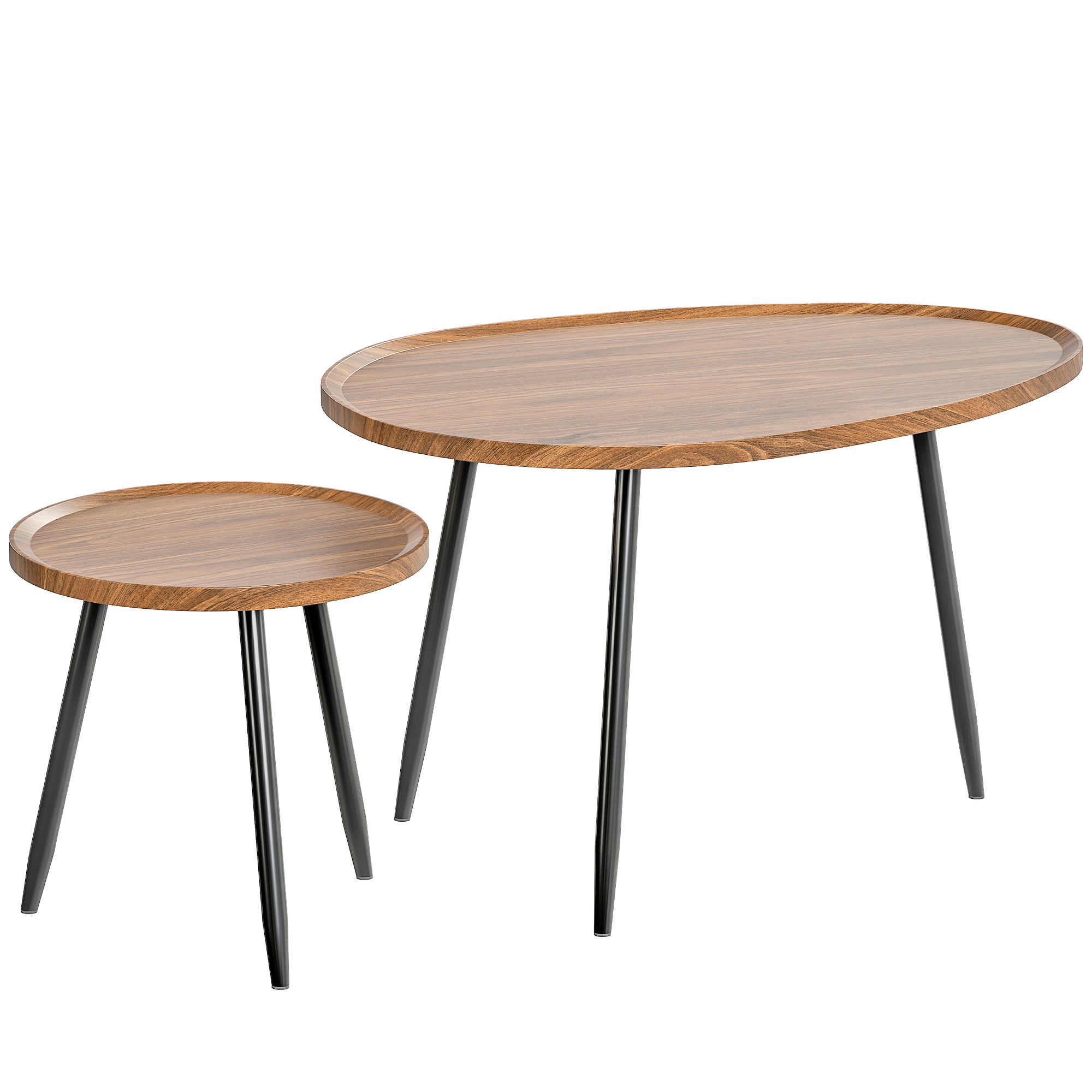 HERON Nesting Coffee Table Set of 2 80cm Stacking End Side Table - Chestnut Wood - Life Essentials