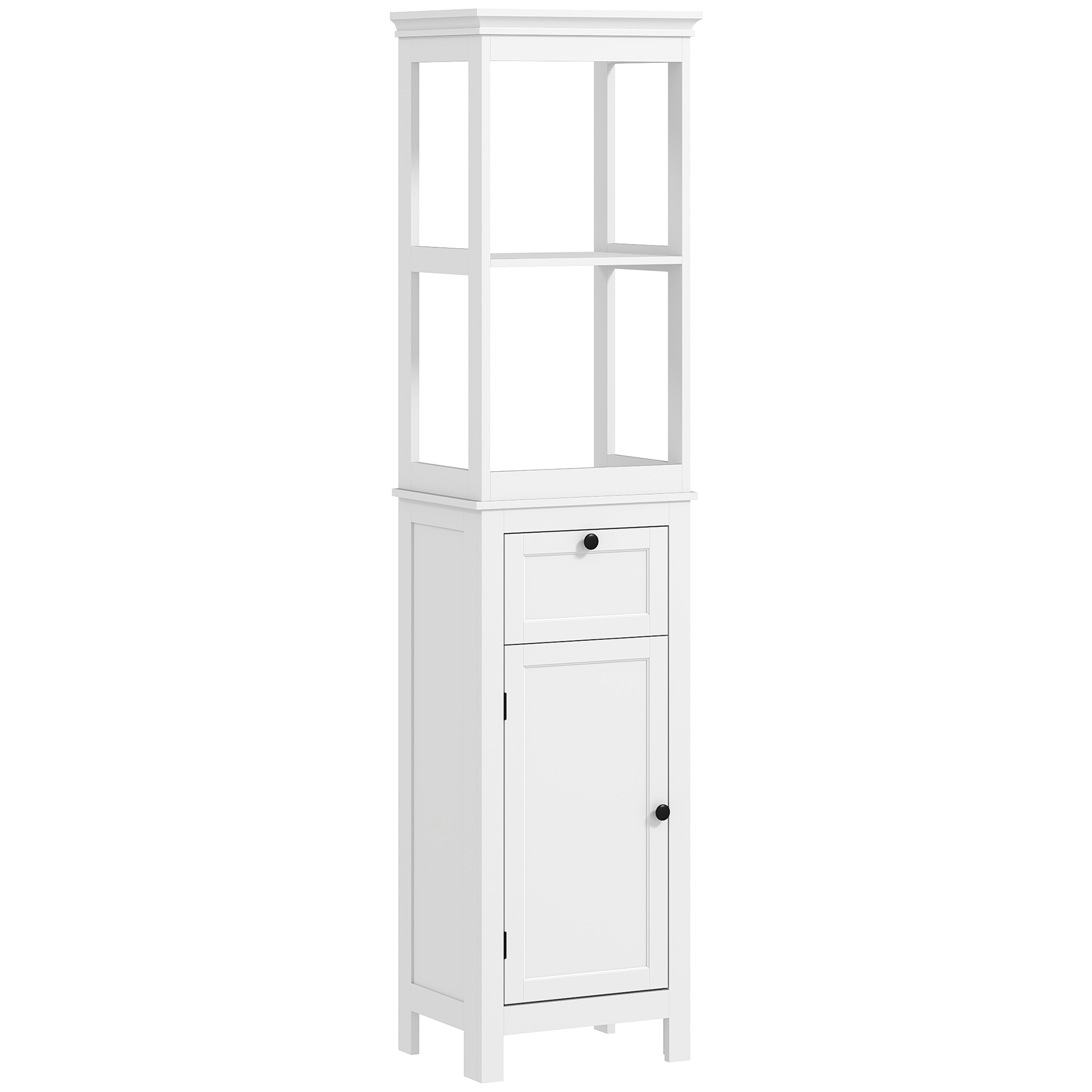 HERON Tall Bathroom Cabinet, Slim Bathroom Storage Cabinet with 2 Open Shelves - White - Life Essentials