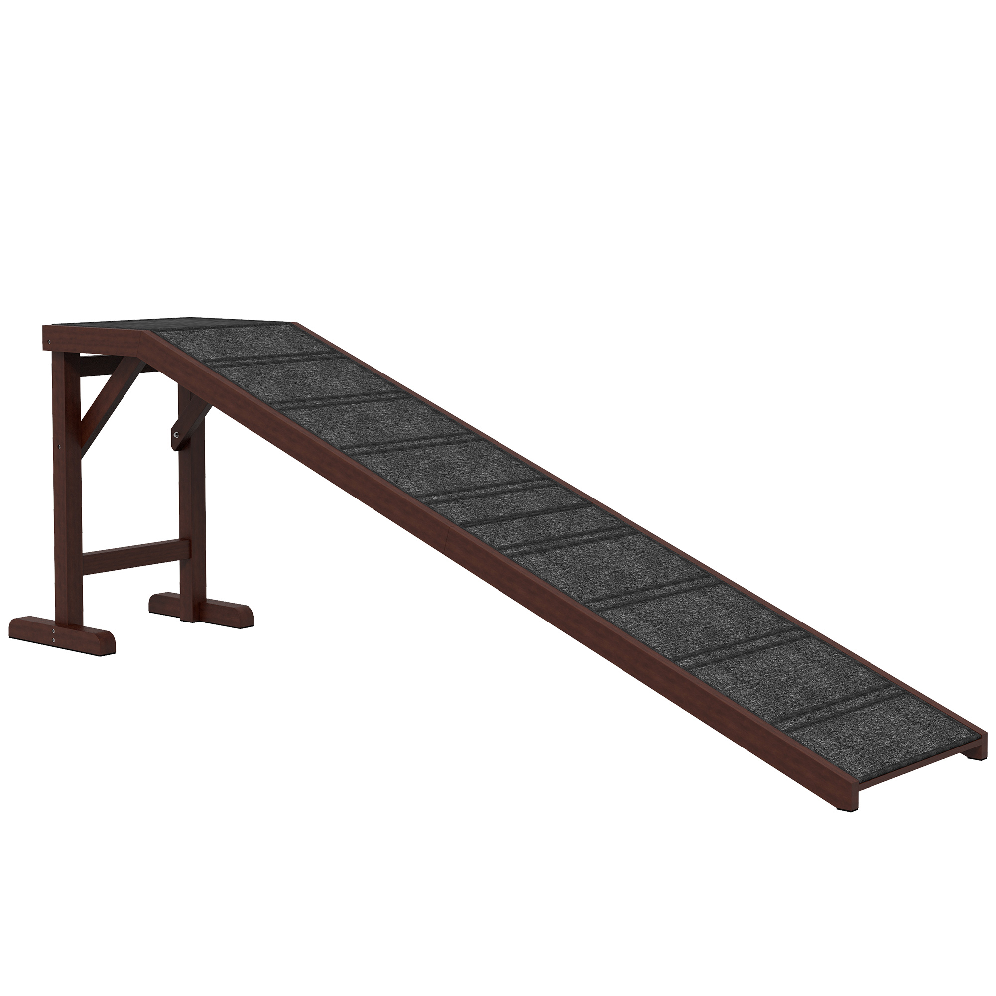 Pet Ramp for Dogs Non-slip Carpet Top Platform Pine Wood 188 x 40.5 x 63.5, Brown, Grey - Life Essentials