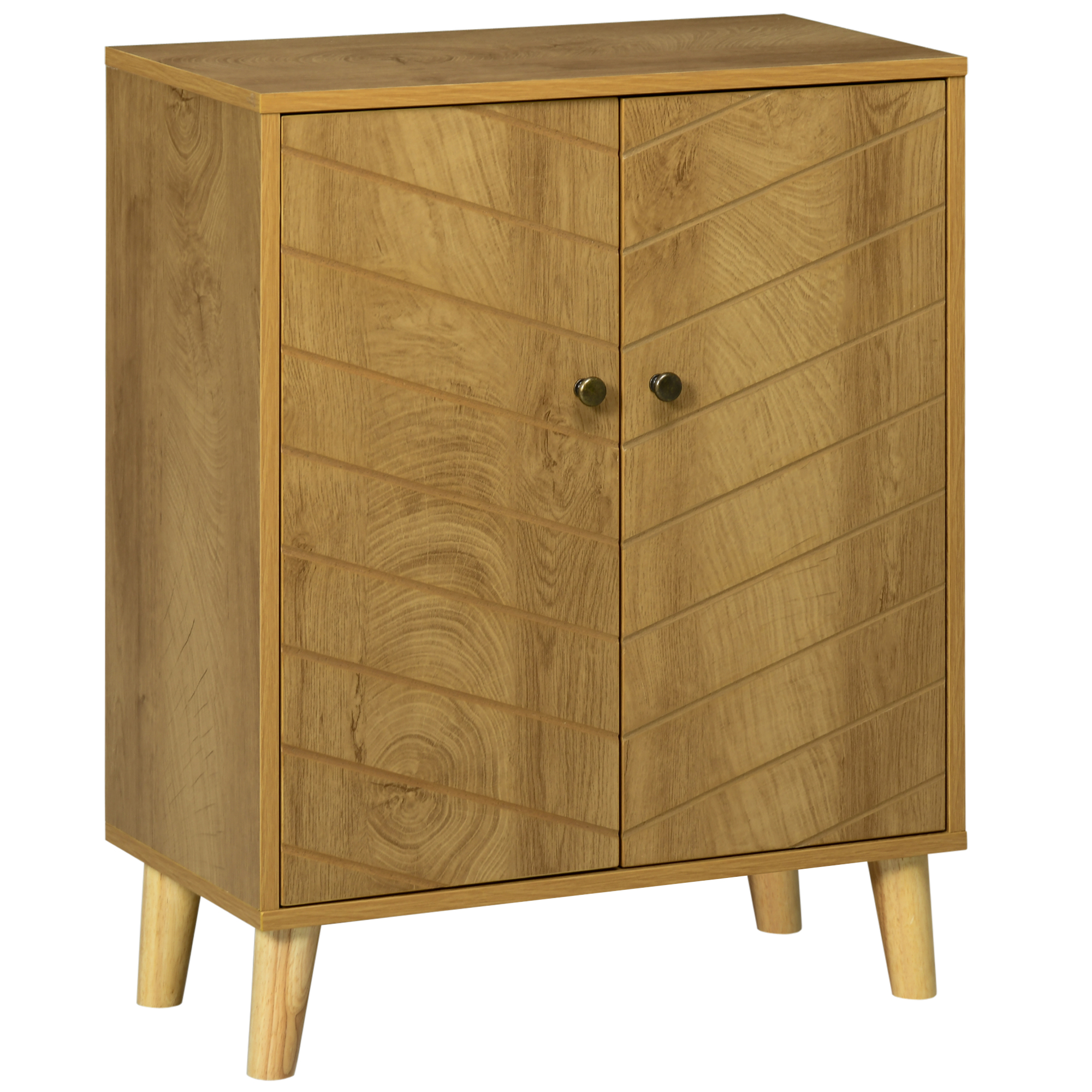 Vintage Storage Cabinet with Double Chevron Doors and Pine Wood Legs, Side Cabinet, Natural Wood Effect - Life Essentials