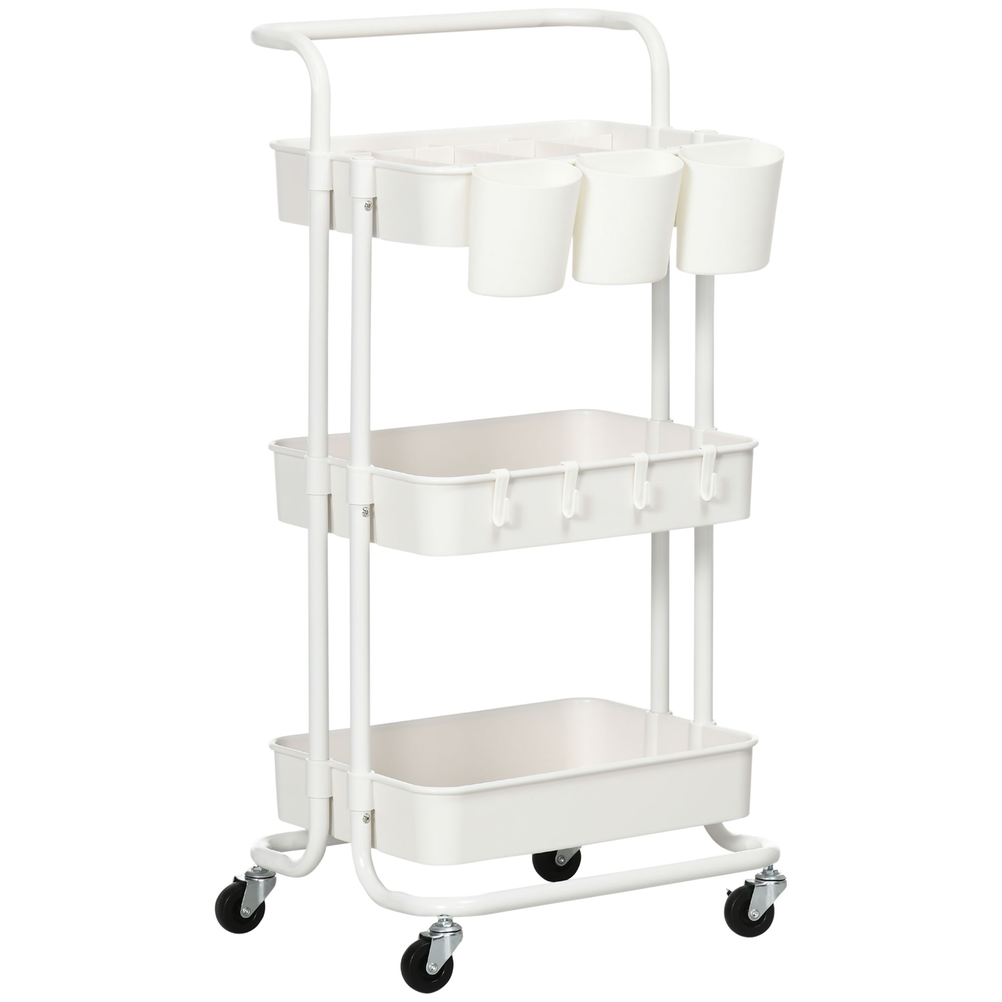 HERON Three-Tier Home Trolley, with Handle and Wheels - White - Life Essentials