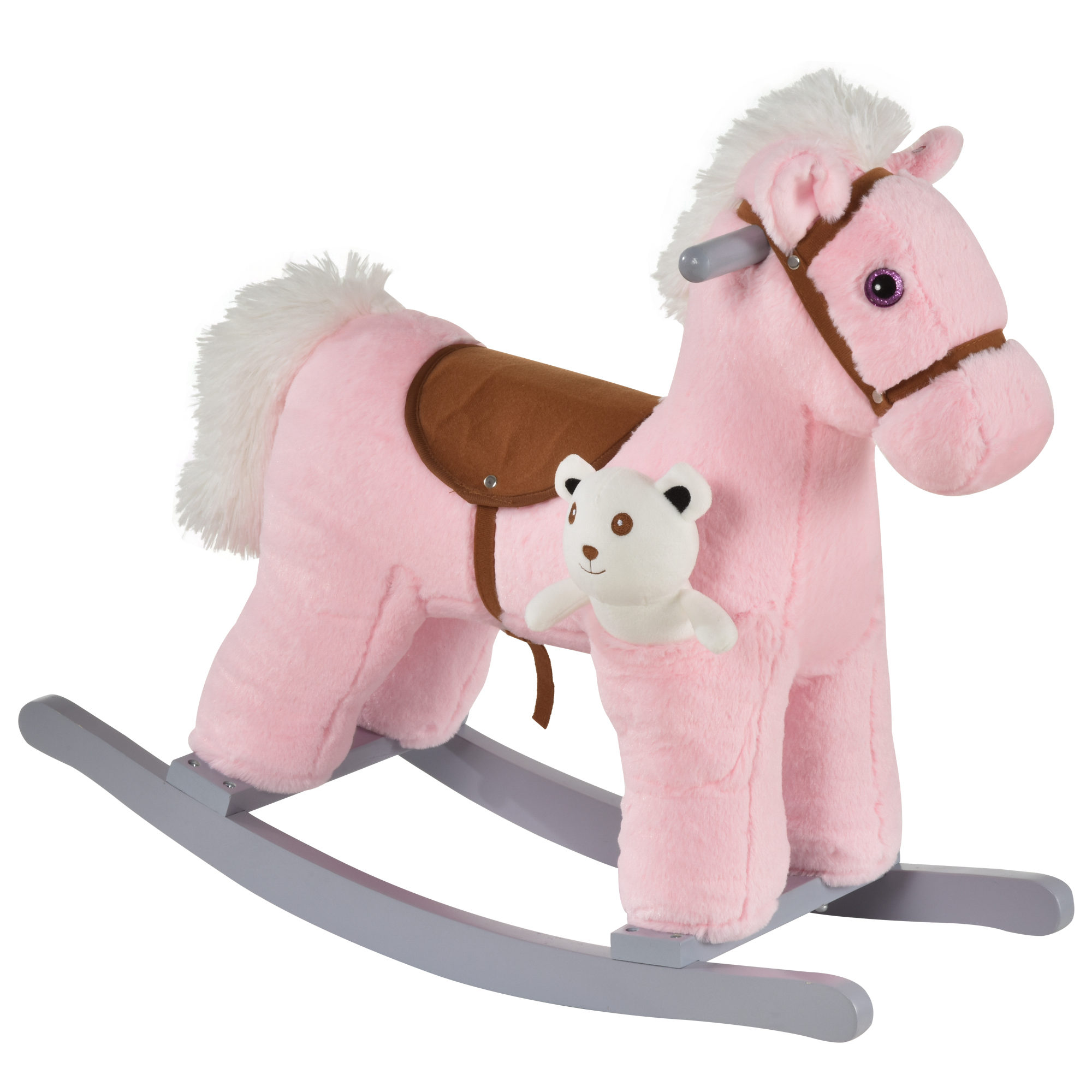 Kids Plush Ride-On Rocking Horse Toy Rocker with Plush Toy Realistic Sounds for Child 18-36 Months Pink - Life Essentials
