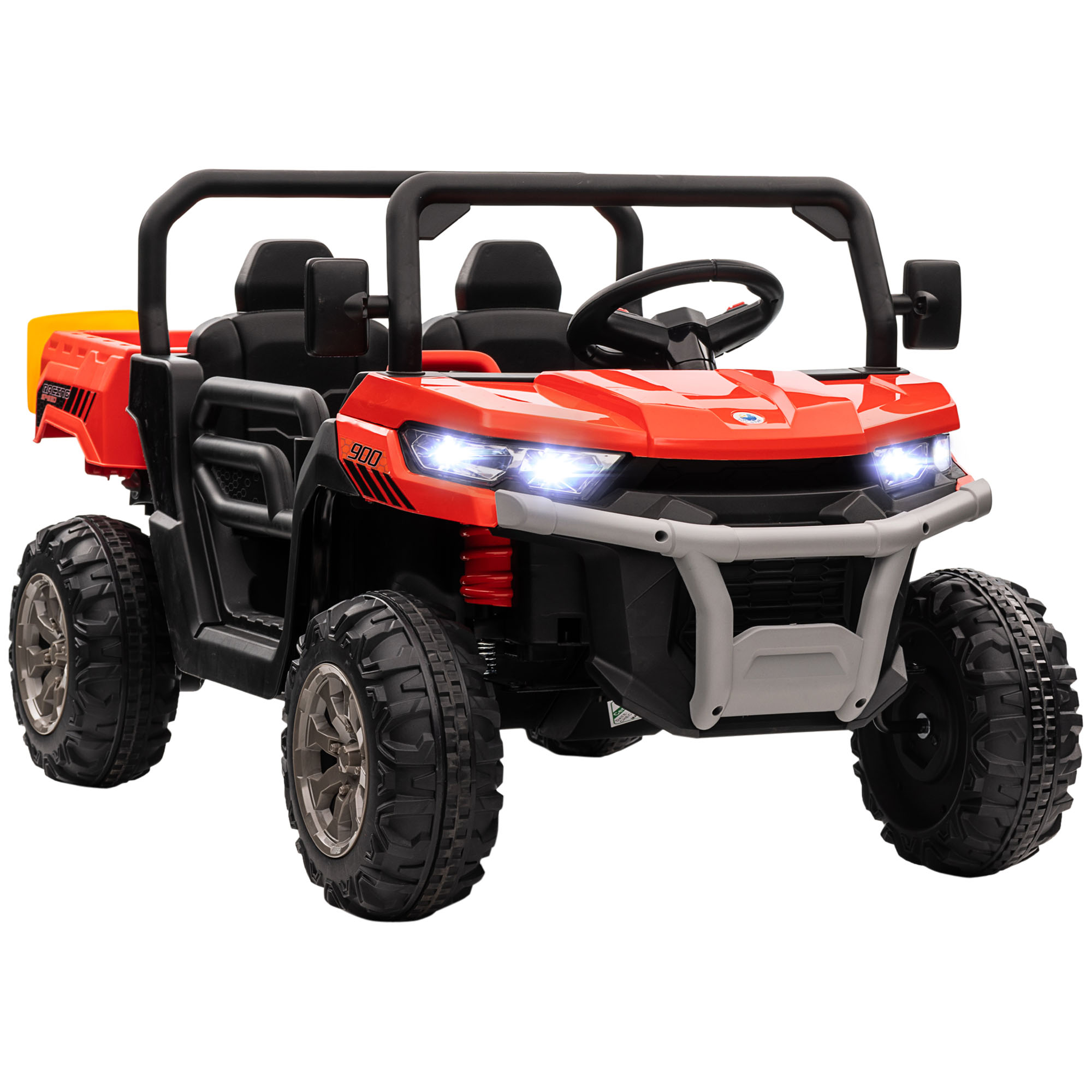 12V Two-Seater Kids Electric Ride-On Car, with Electric Bucket, Remote Control - Red - Life Essentials