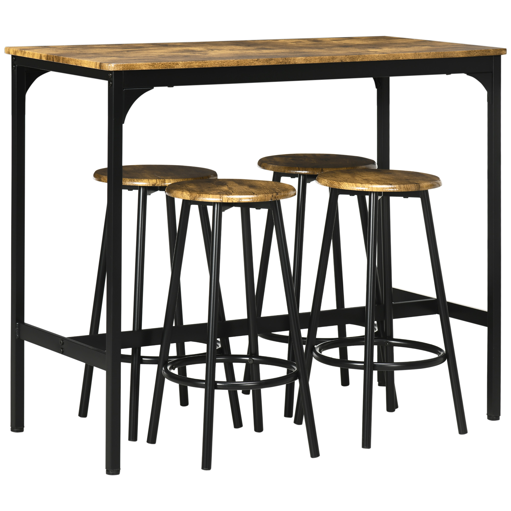 HERON Five-Piece Industrial-Style Bar Table Set - Brown/Black - Life Essentials