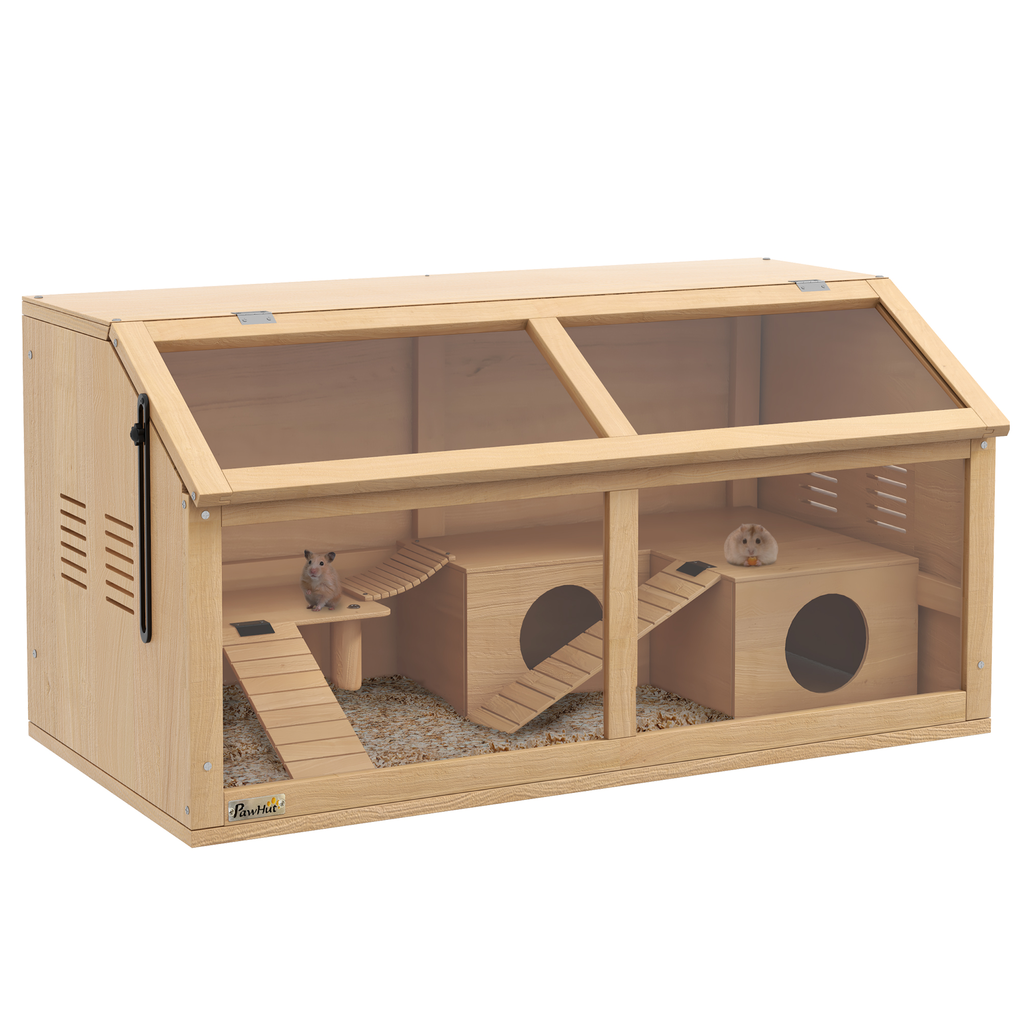 Animal Cage - Pawzy Wooden Hamster Cage with Bridge 85cm Natural 85cm