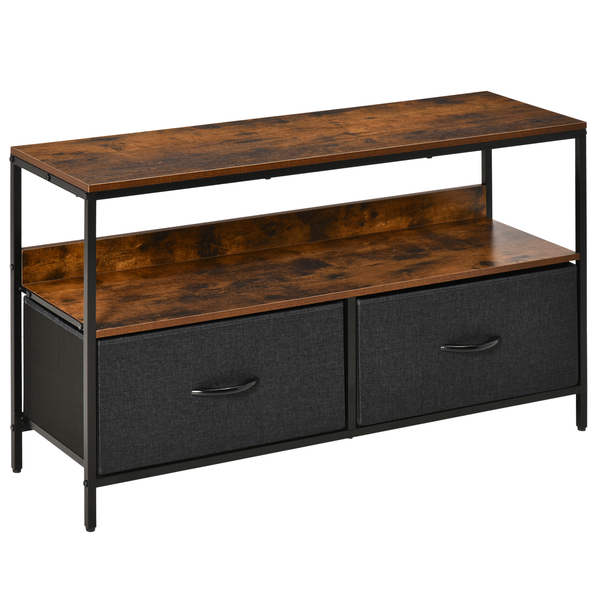 TV Cabinet, TV Console Unit with 2 Foldable Linen Drawers, TV Stand with Shelving for Living Room, Entertainment Room, Rustic Brown - Life Essentials
