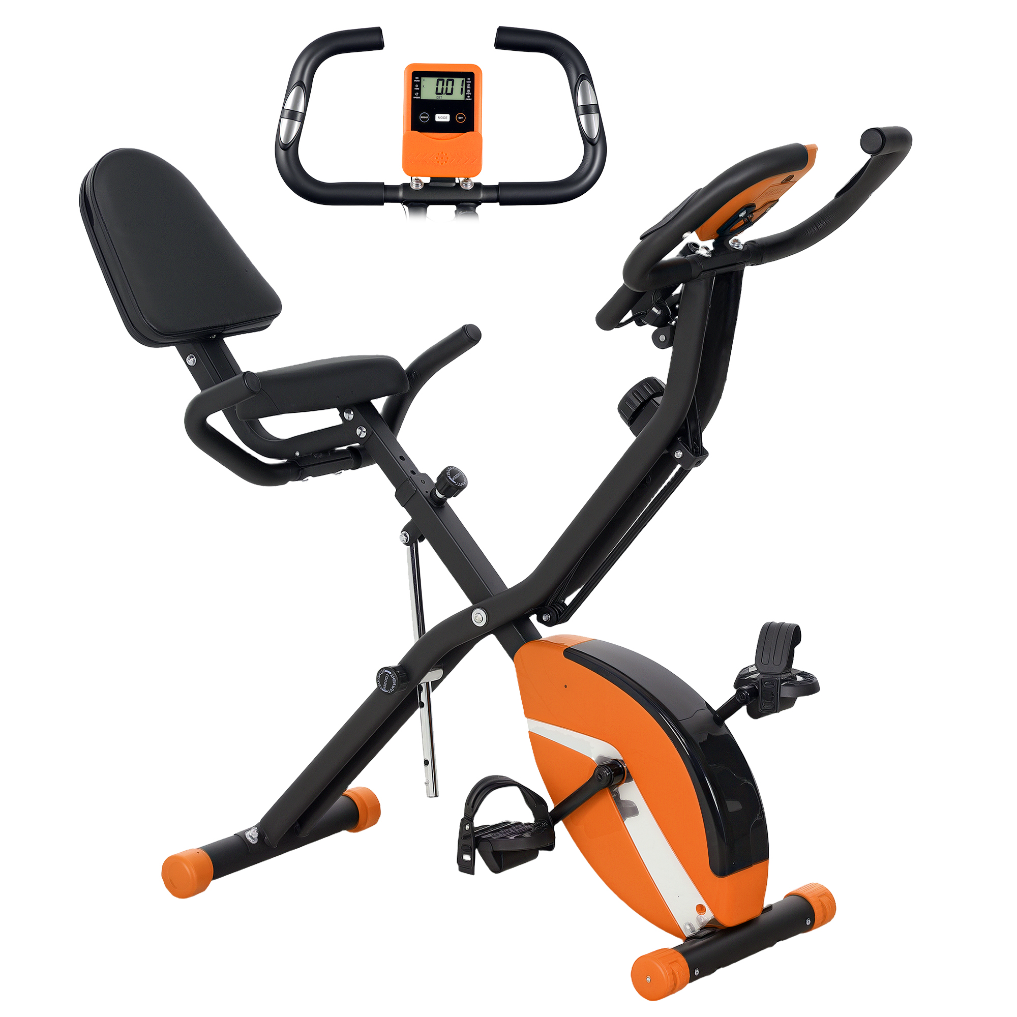 SPORTEDGE 5-in-1 Folding Exercise Bike with Bands, 8-Level Resistance, LCD Display, Orange - Life Essentials