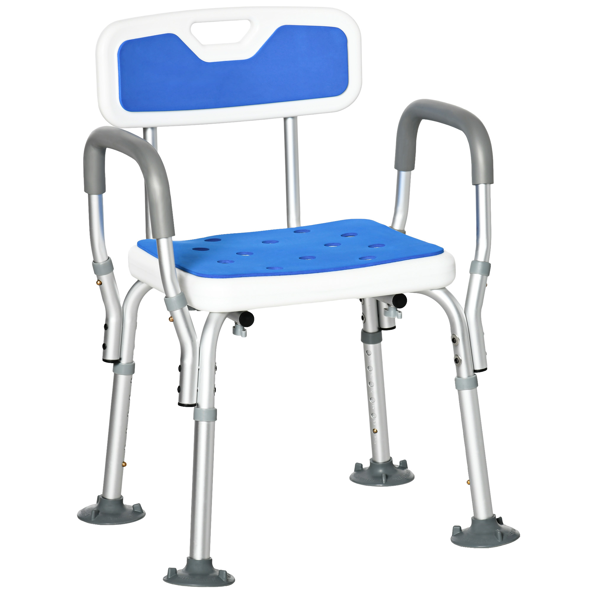 EVA Padded Shower Chair with Back and Arms, 4 Suction Foot Pads - Blue - Life Essentials