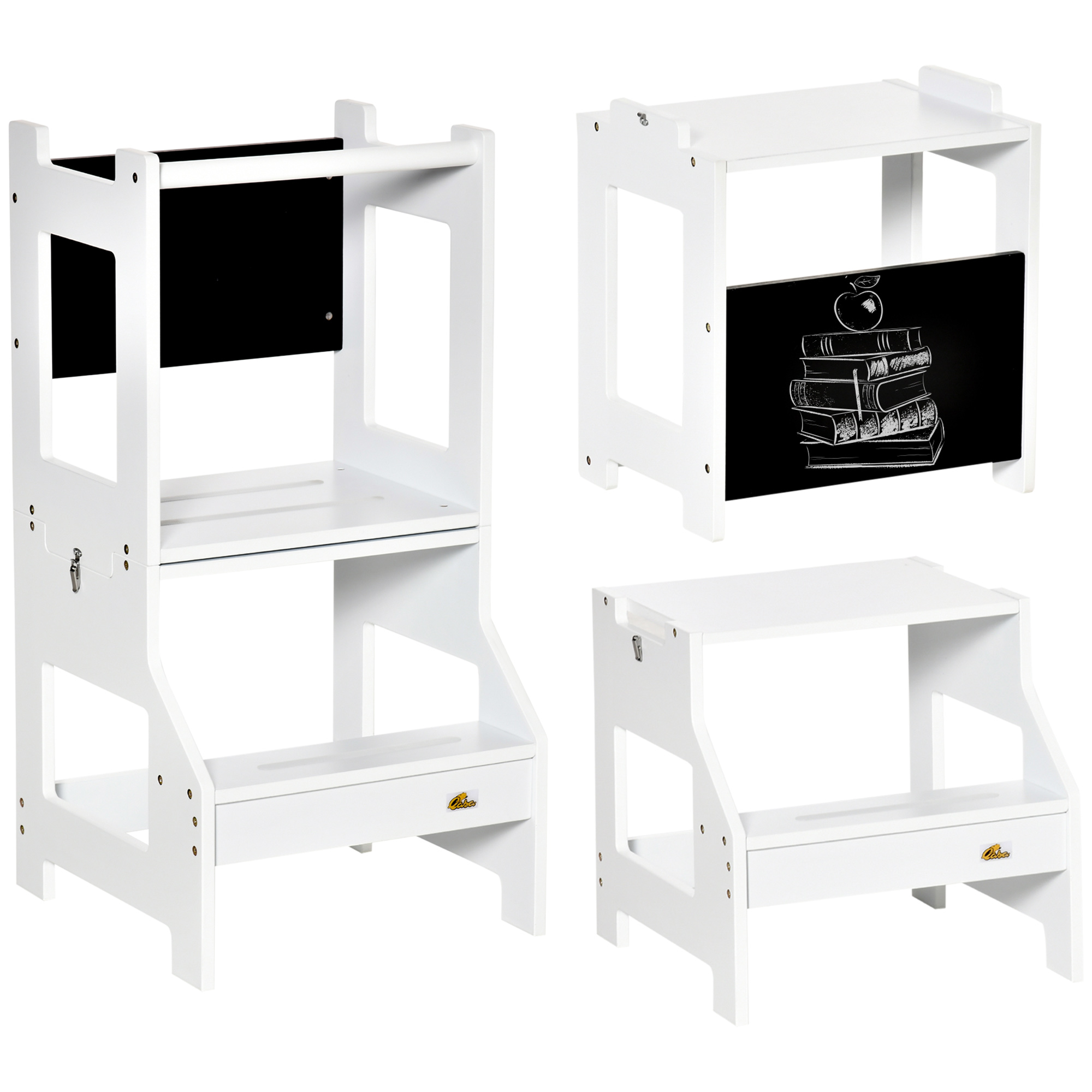 2-in-1 Kids Step Stool and Chalkboard - Kitchen Helper Tower - Life Essentials