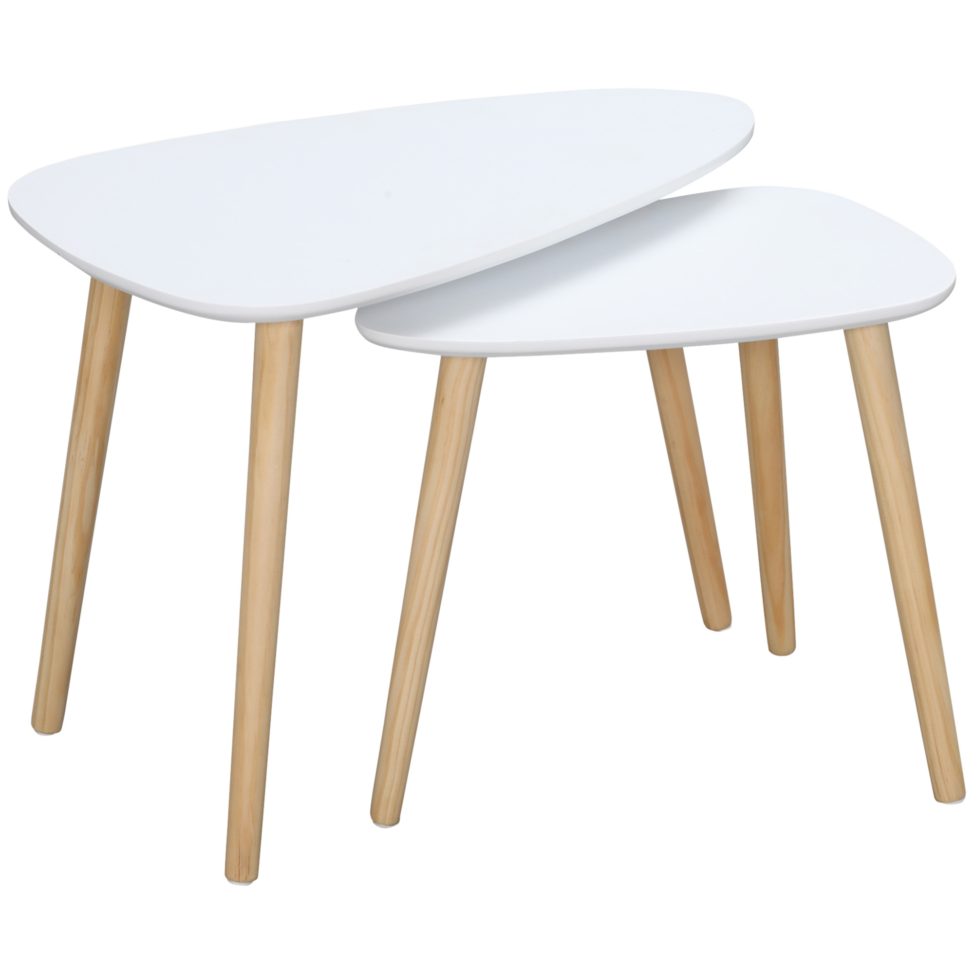 Modern Side Table Set of 2, Triangular Nest of Tables, End Table with Solid Wood Legs, for Living Room Bedroom, White - Life Essentials