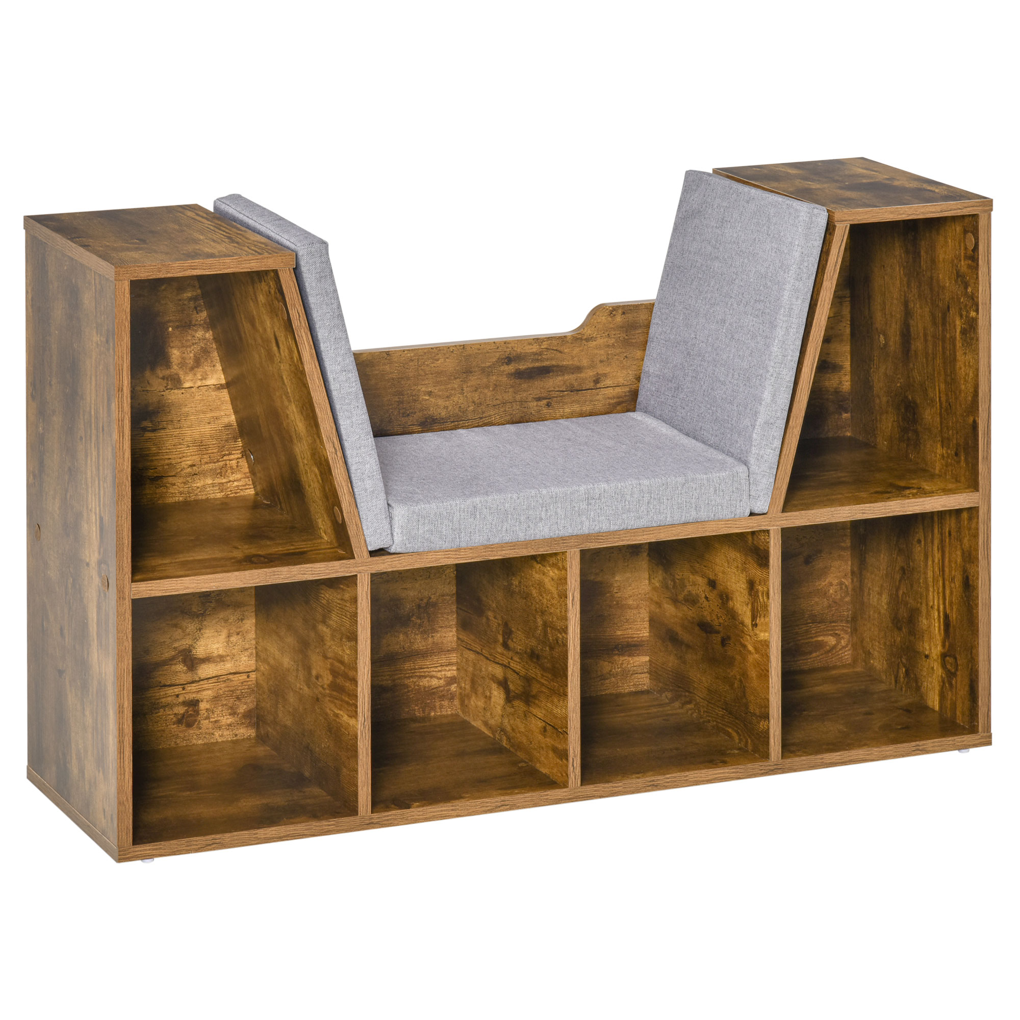 Bookcase Shelf Storage Seat with Cushion Sideboard Kids Children Reading Bedroom Living Room Organizer Rustic Brown - Life Essentials