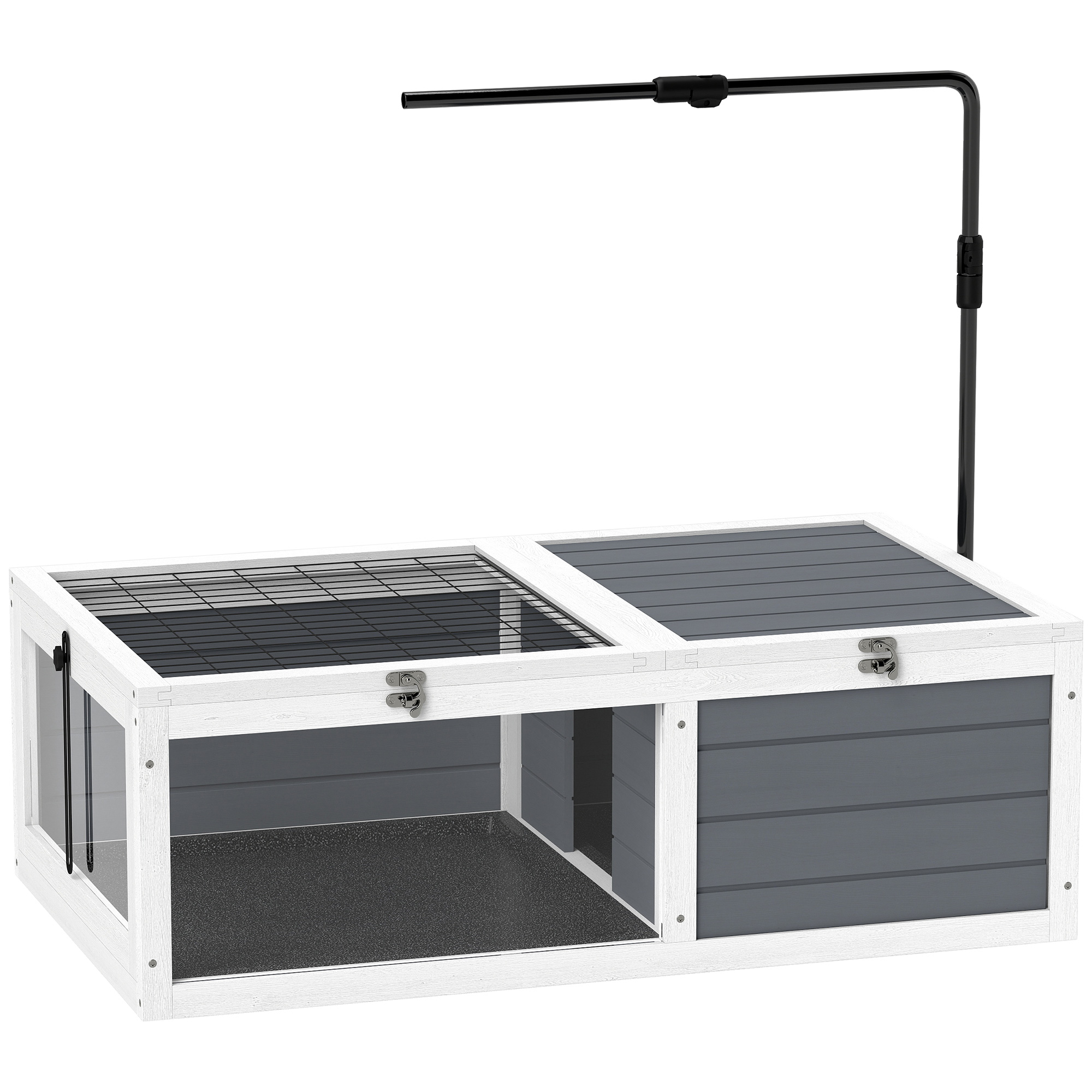 PAWSTER Wooden Tortoise House Adjustable Lamp Holder Openable Lids Pull Out Trays - Grey - Life Essentials