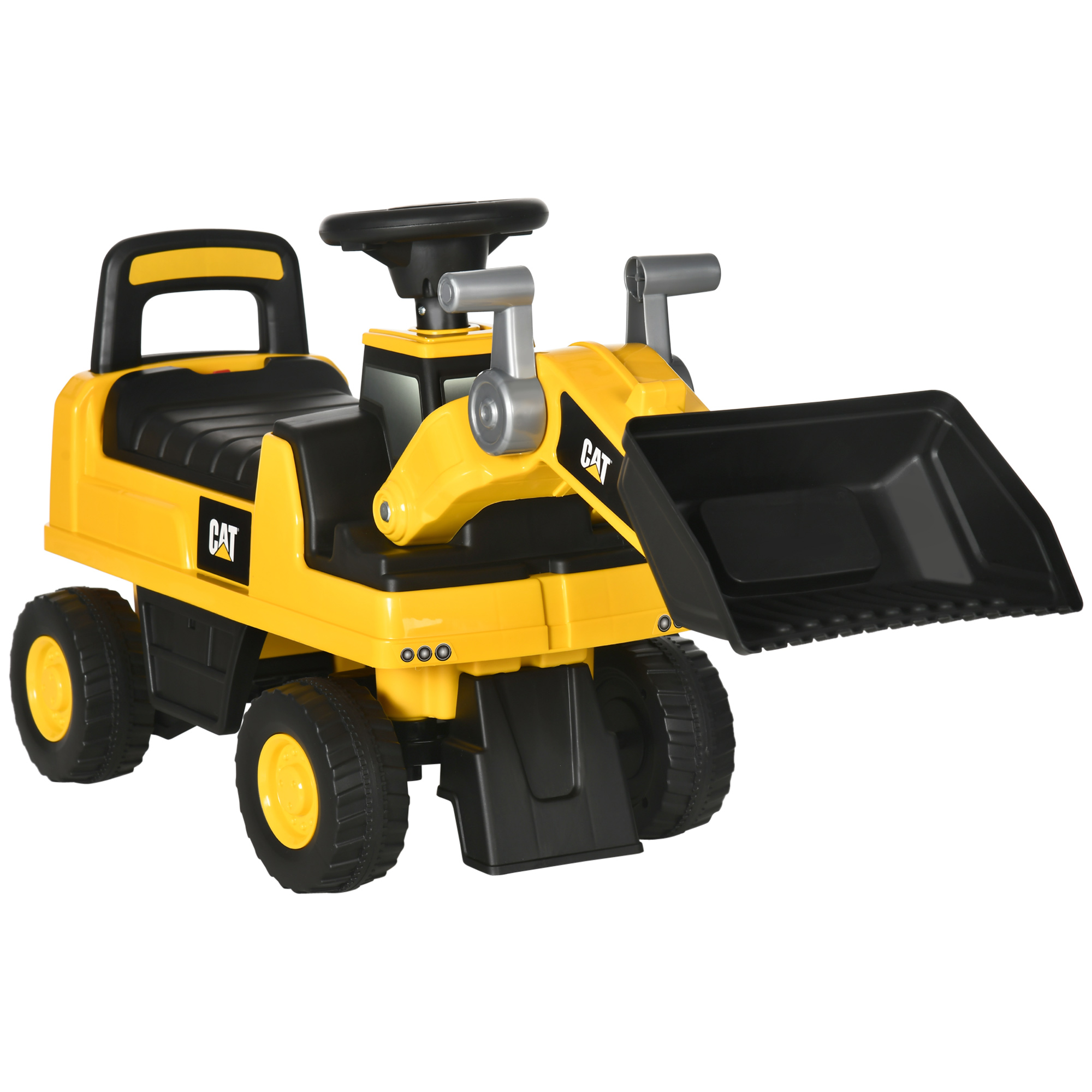 Licensed CAT Kids Construction Ride on with Manual Bucket, Toddler Digger Excavator with Horn Under Seat Storage, Foot to Floor Ride on Toy - Life 
