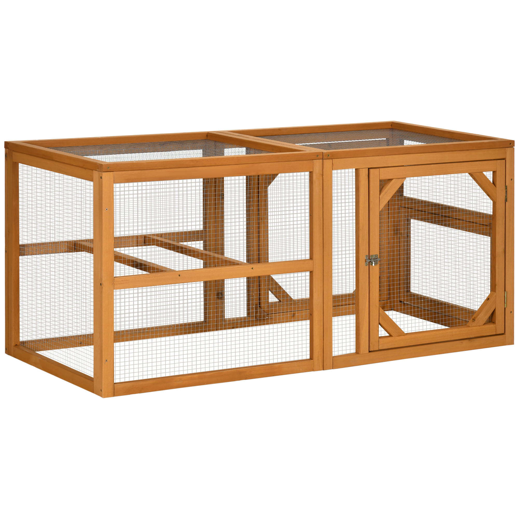 Wooden Chicken Coop with Perches, Doors, Combinable Design, for 2-4 Chickens - Natural Wood Colour - Life Essentials